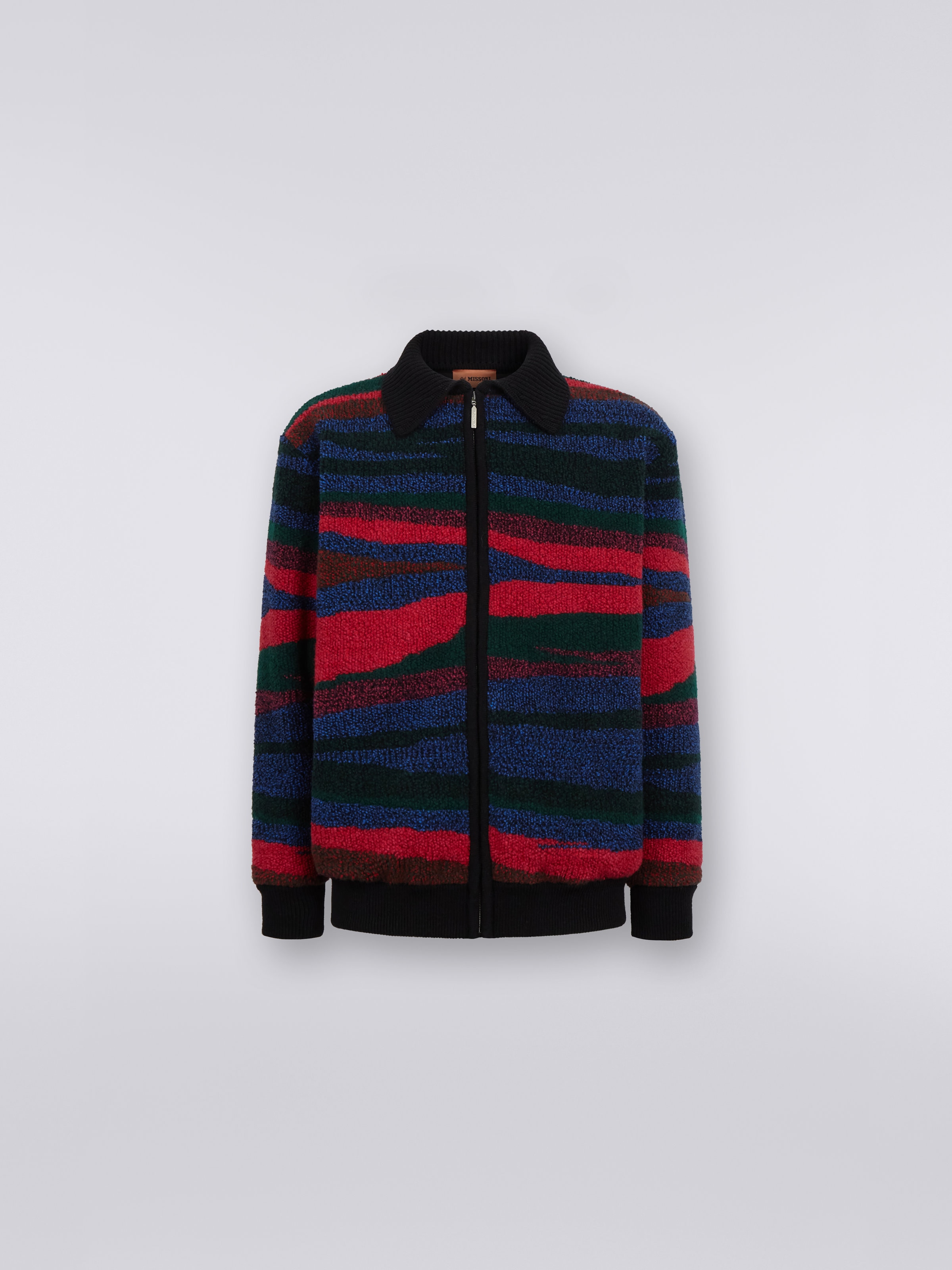 Fur-effect wool bomber jacket with zip, Black    - 0