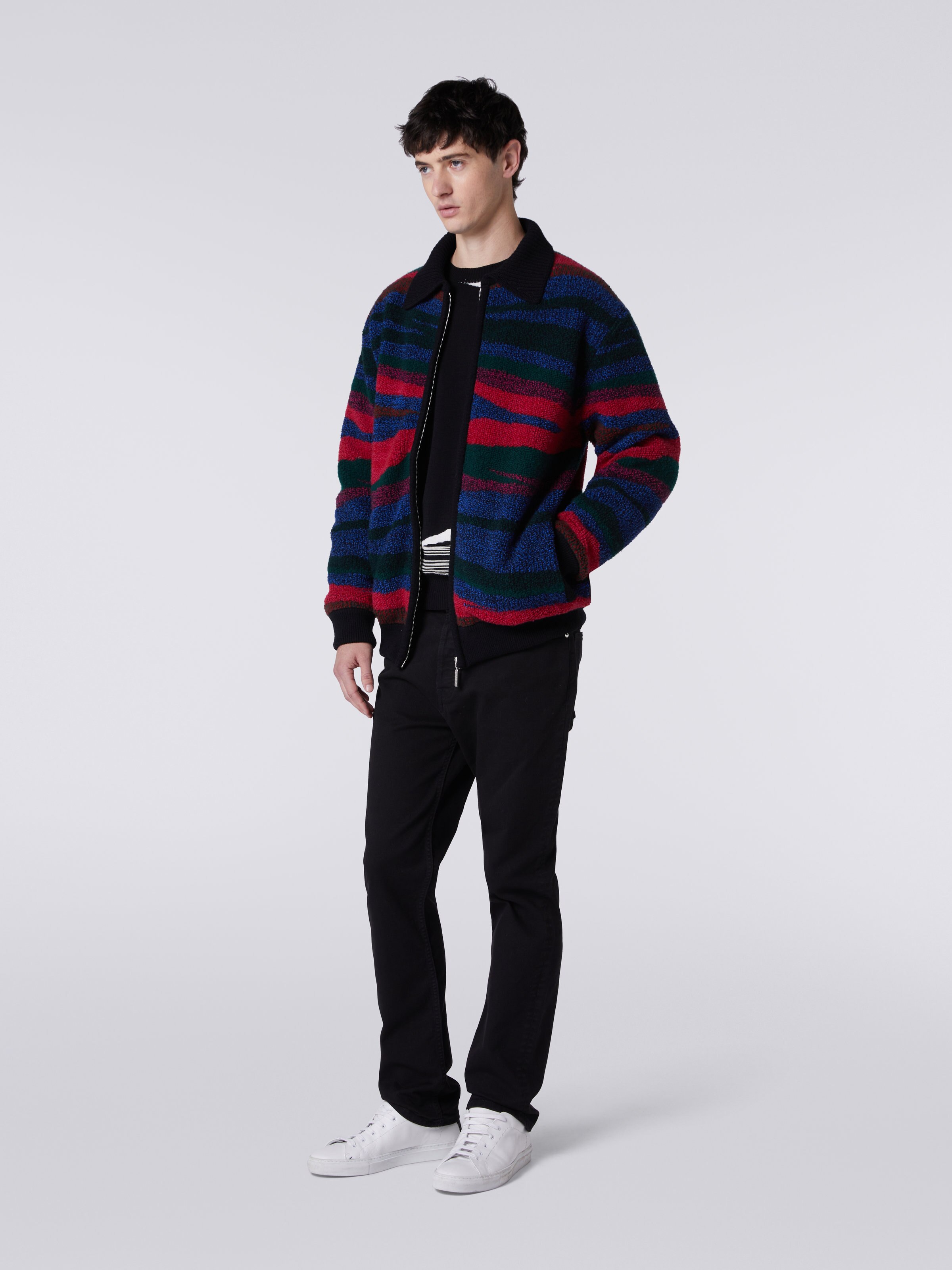 Fur-effect wool bomber jacket with zip, Black    - 2