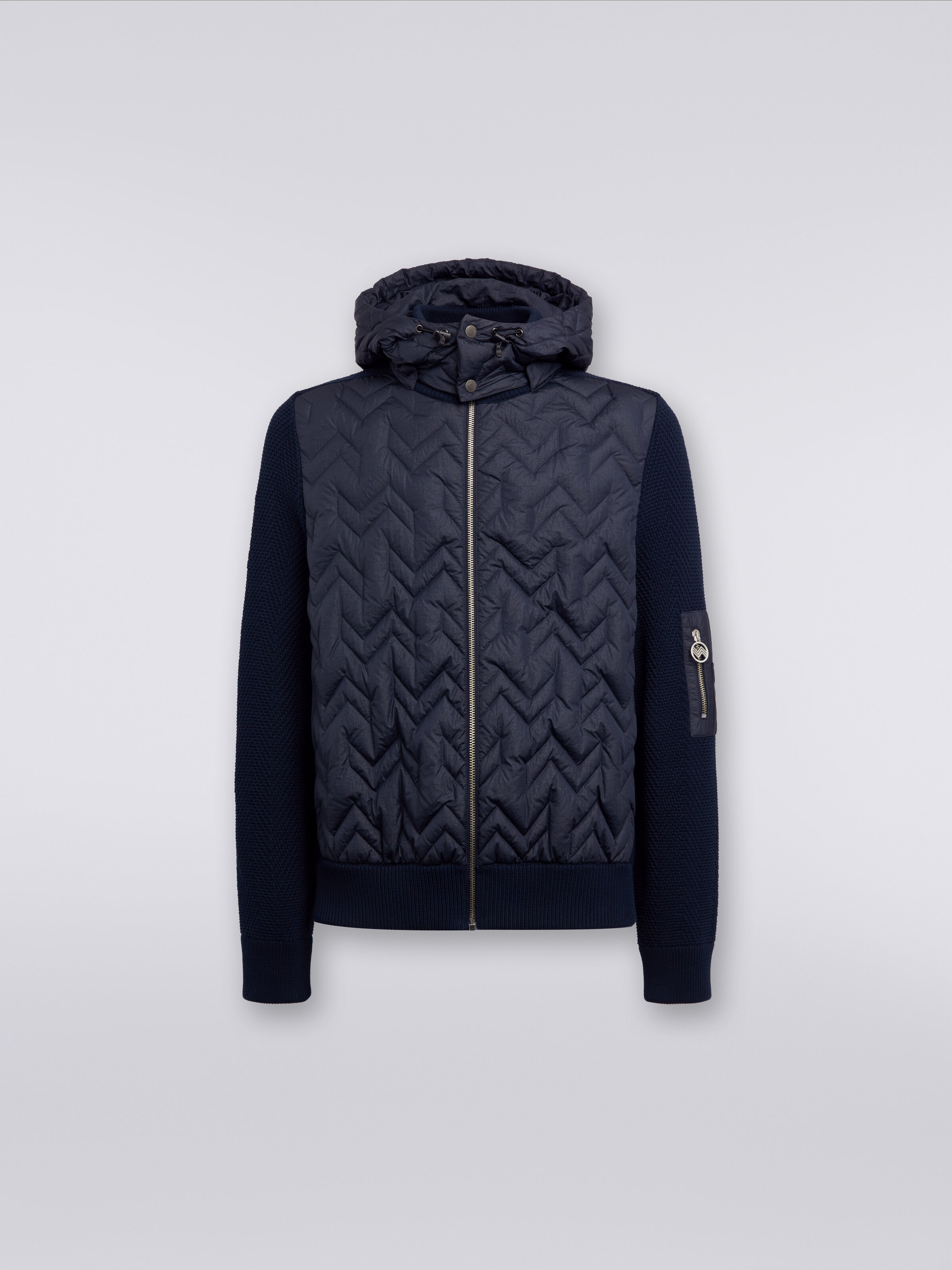 Cotton and nylon quilted jacket with hood, Blue - 0