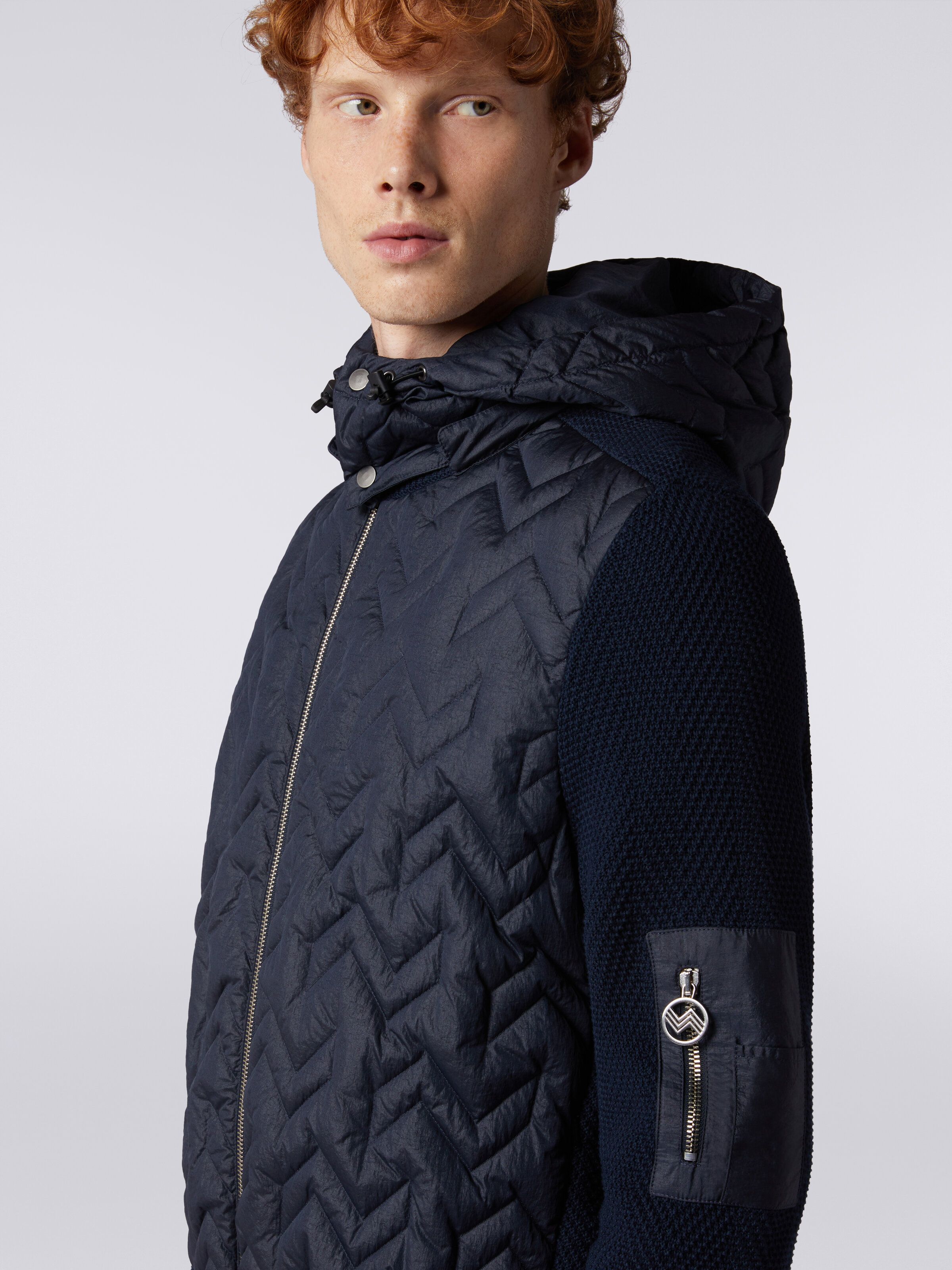 Cotton and nylon quilted jacket with hood, Blue - 4