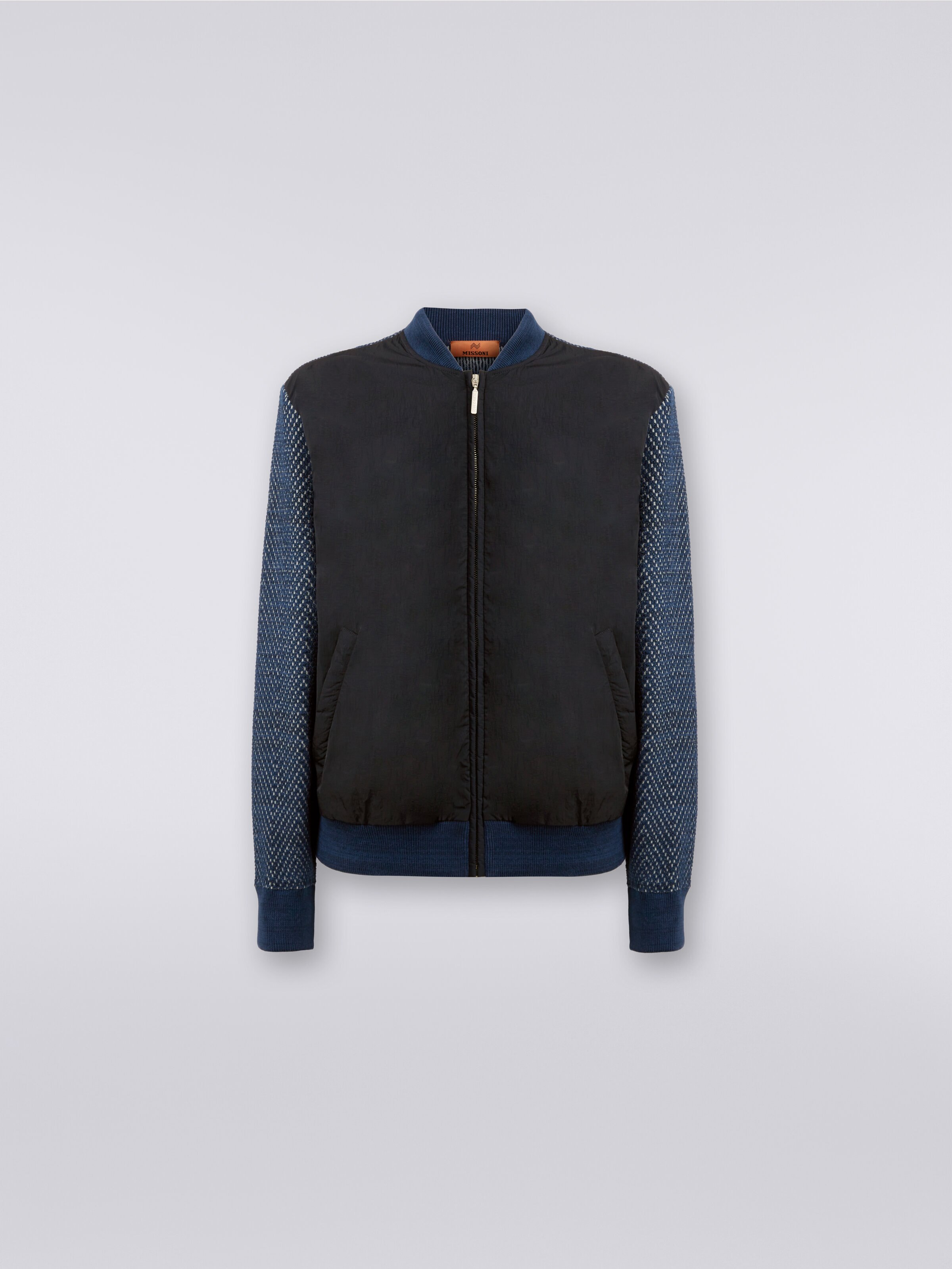Cotton and nylon blend bomber jacket, Blue & Grey  - 0