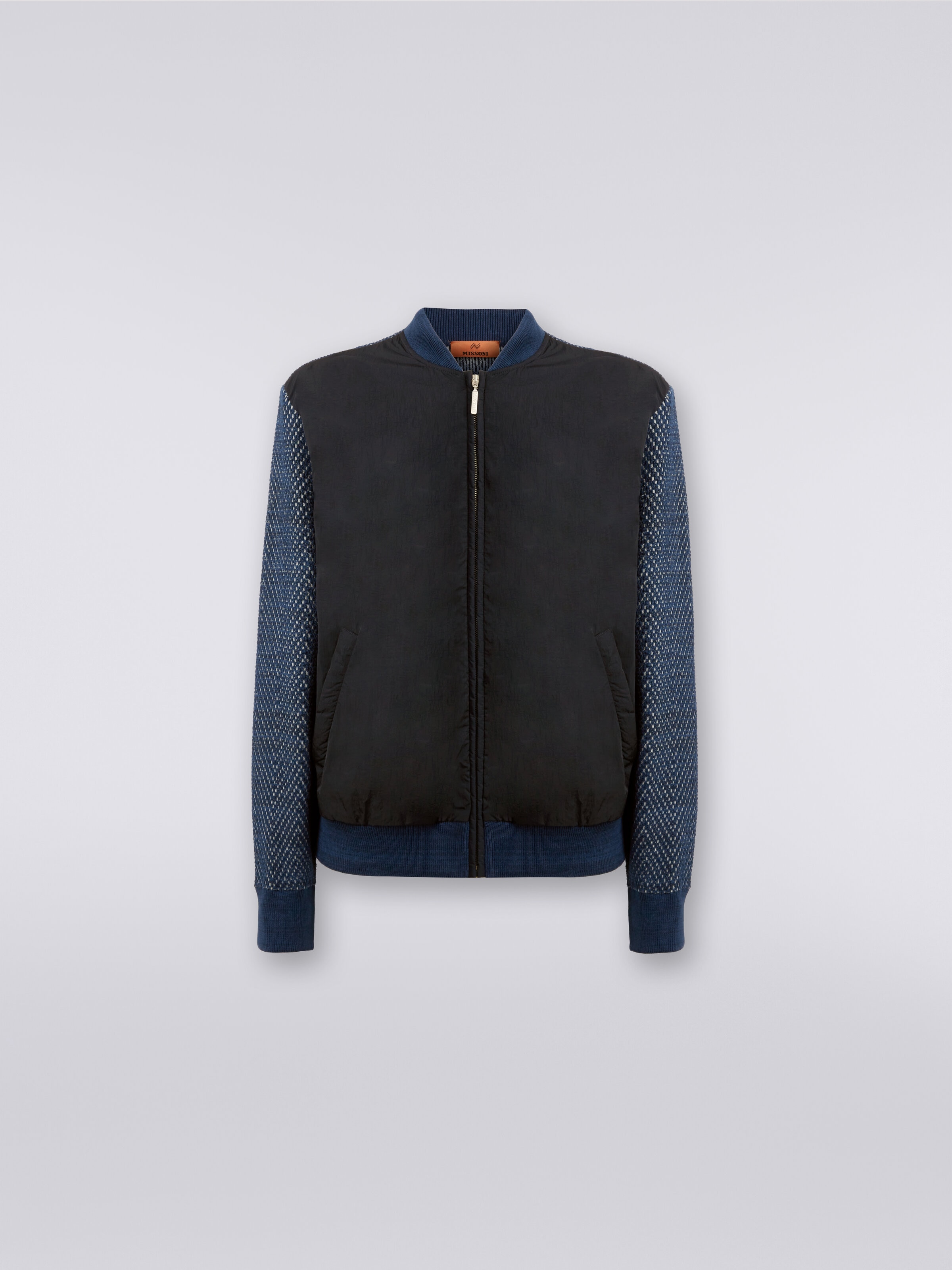 Bomber in misto cotone e nylon, Blu & Grigio - 0