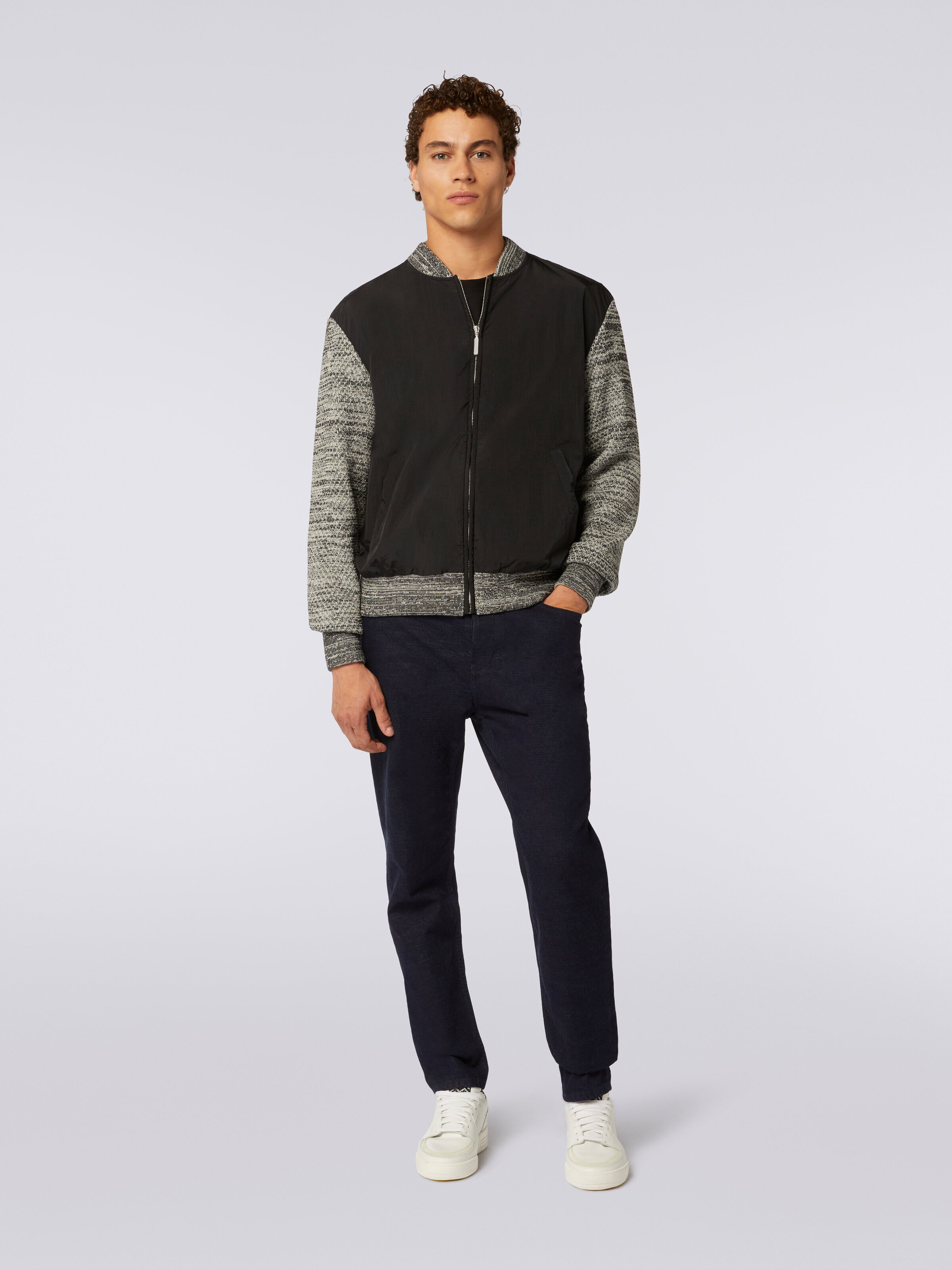 Bomber en coton mélangé et nylon, Gris - 1