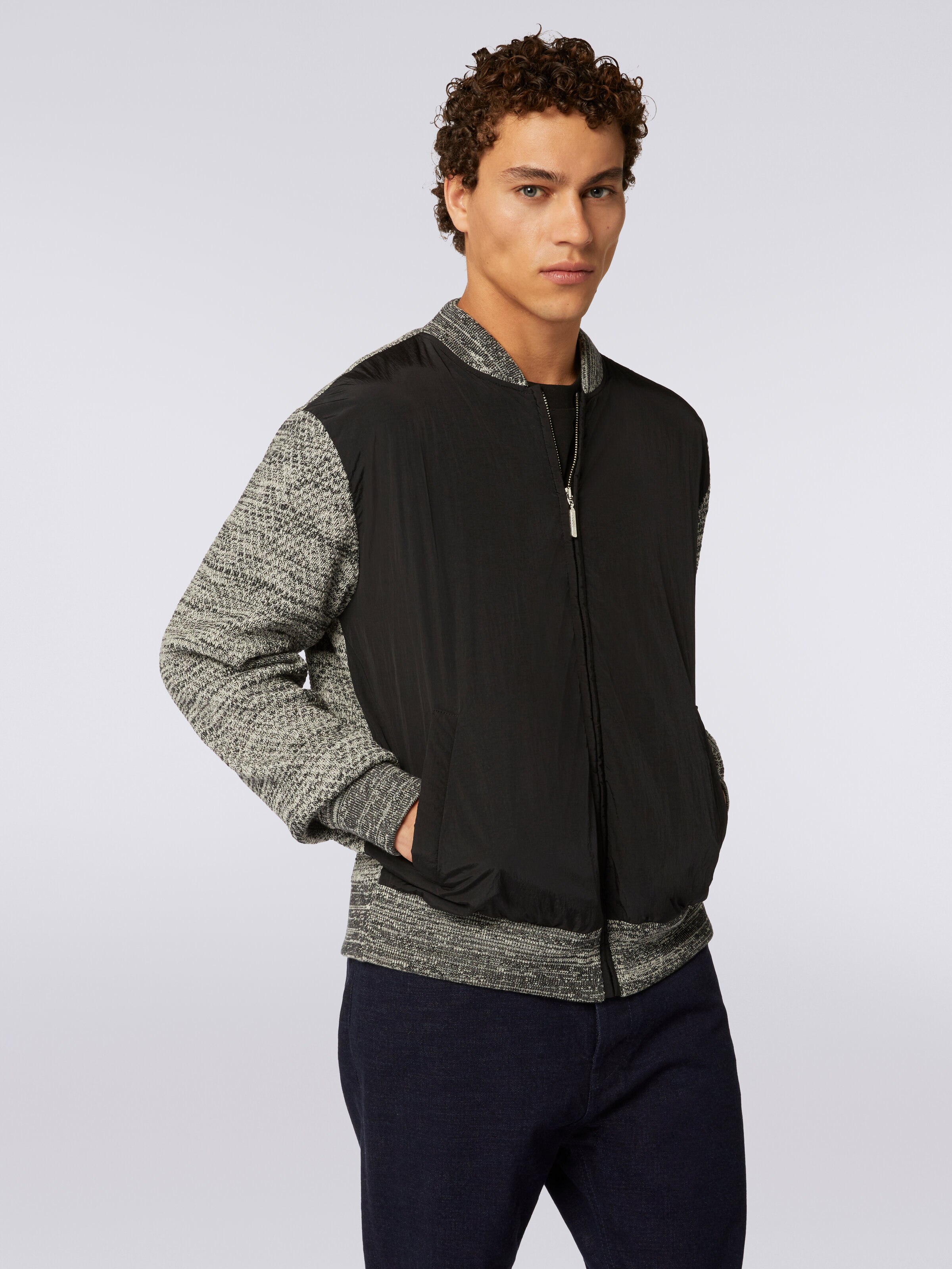 Bomber en coton mélangé et nylon, Gris - 4