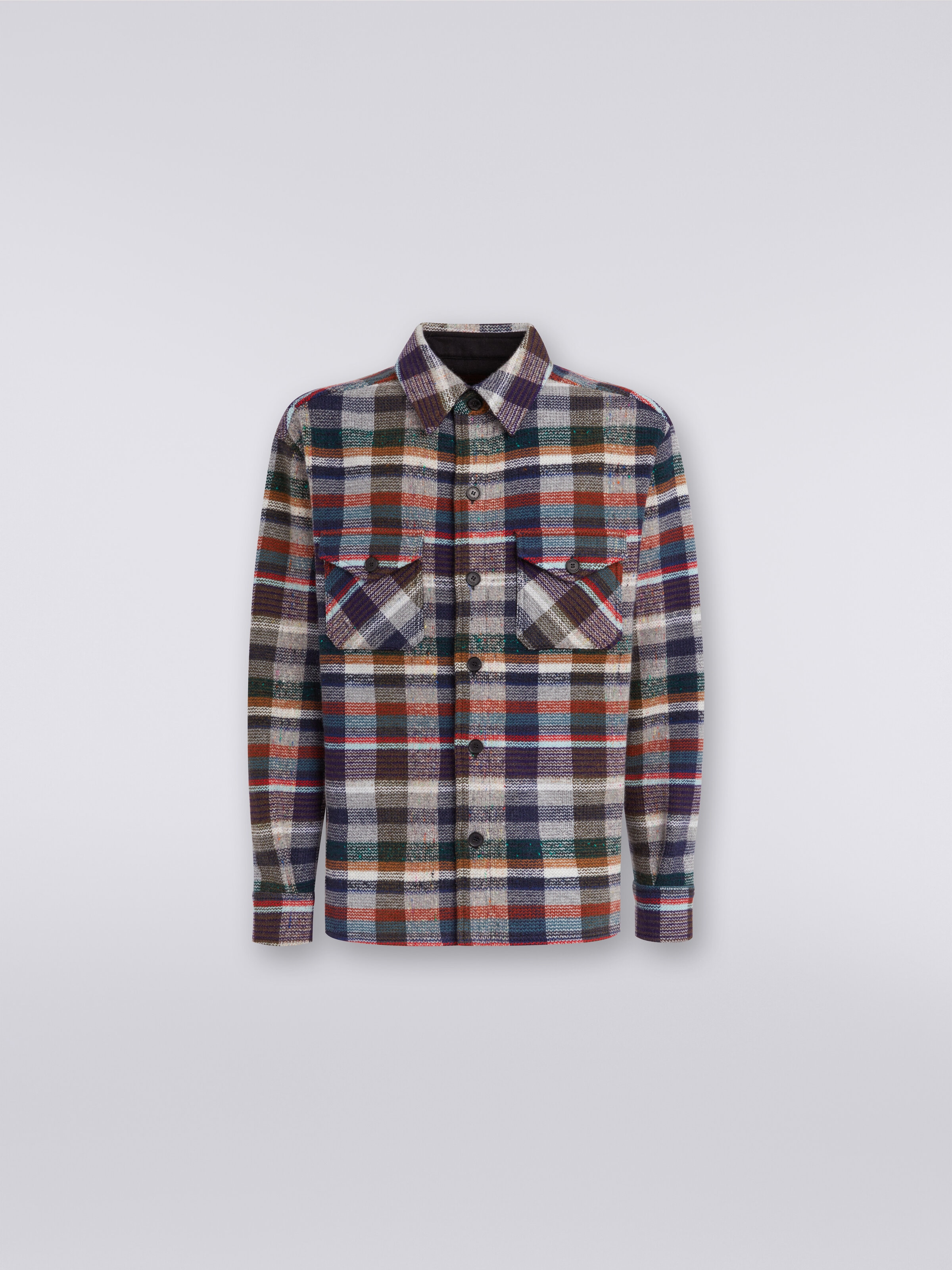 Checked cashmere and wool overshirt, Blue - 0