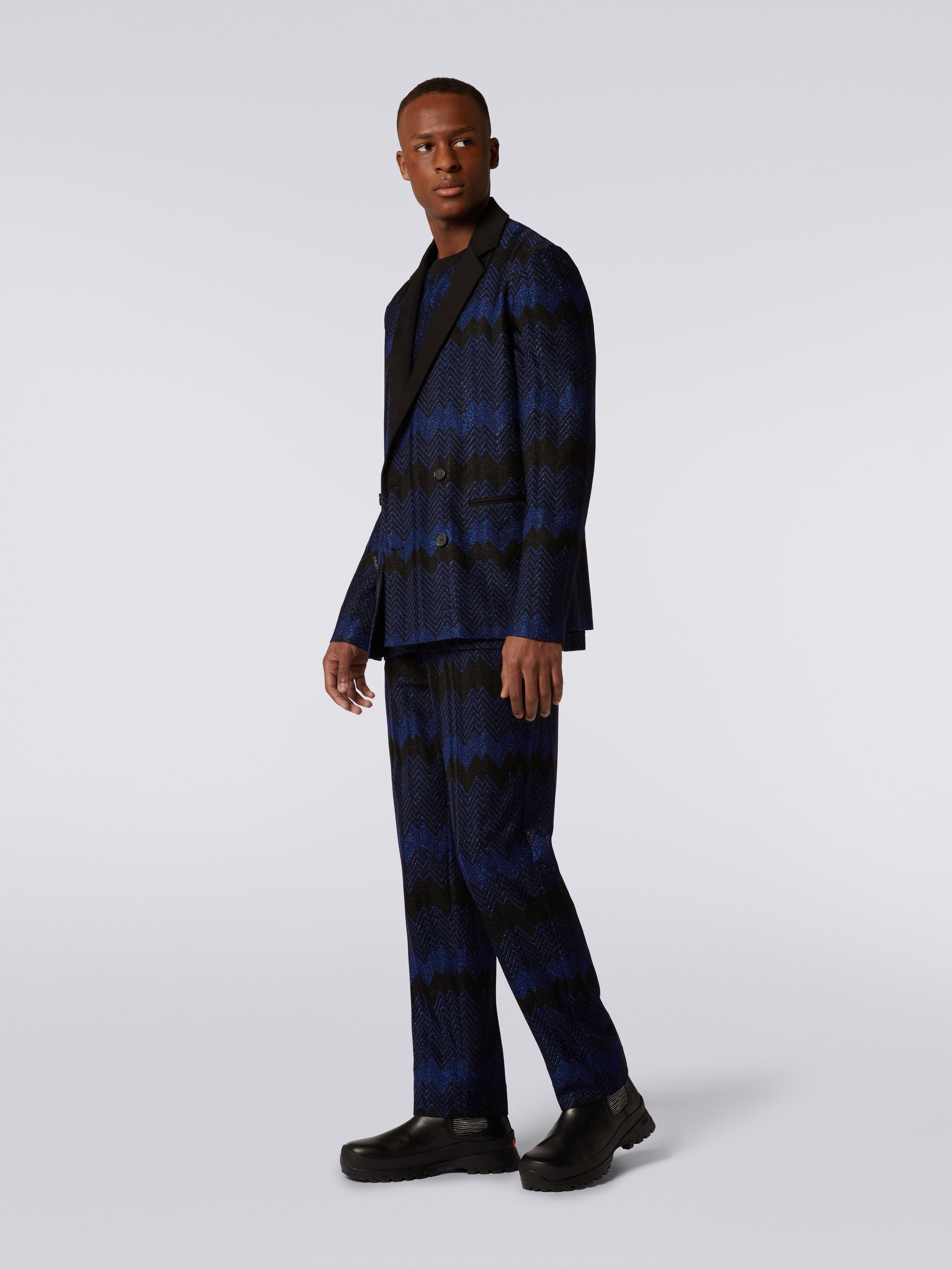 Double-breasted viscose chevron jacket with lurex, Blue - 2