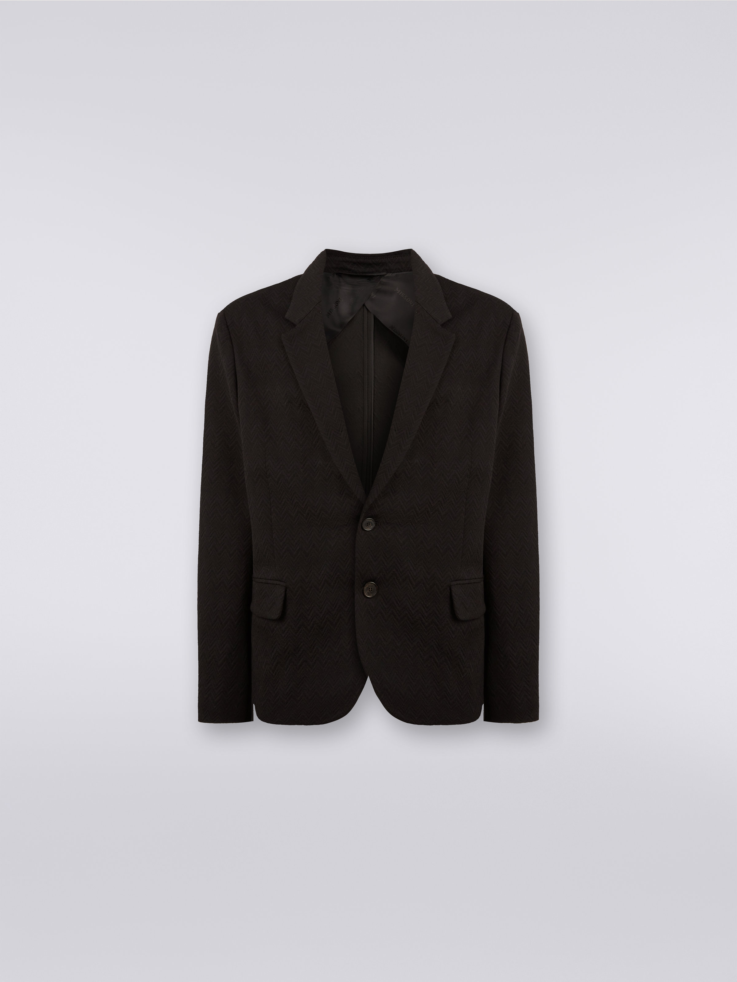 Wool blend jacket with chevron pattern, Black    - 0