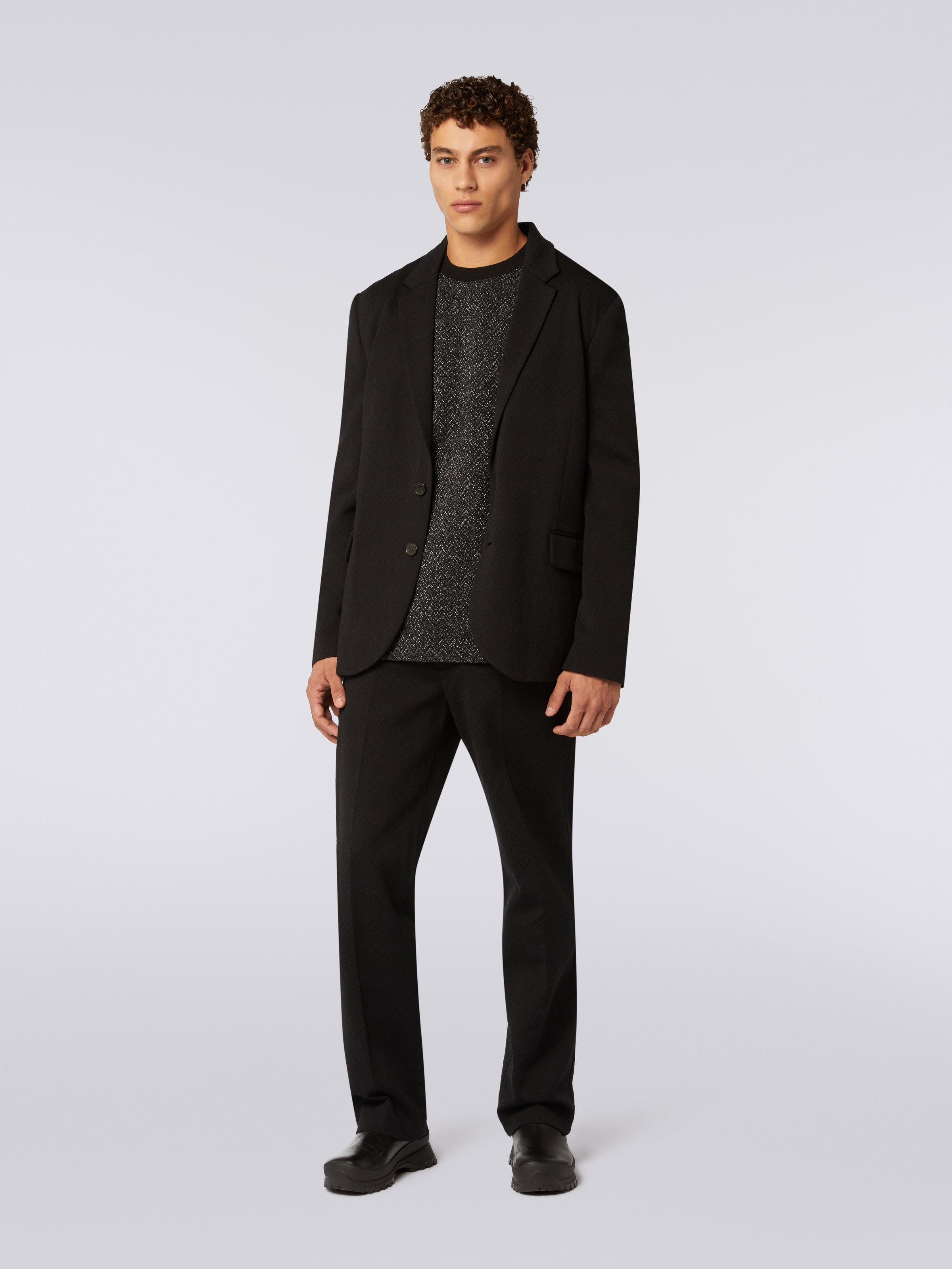 Wool blend jacket with chevron pattern, Black    - 1