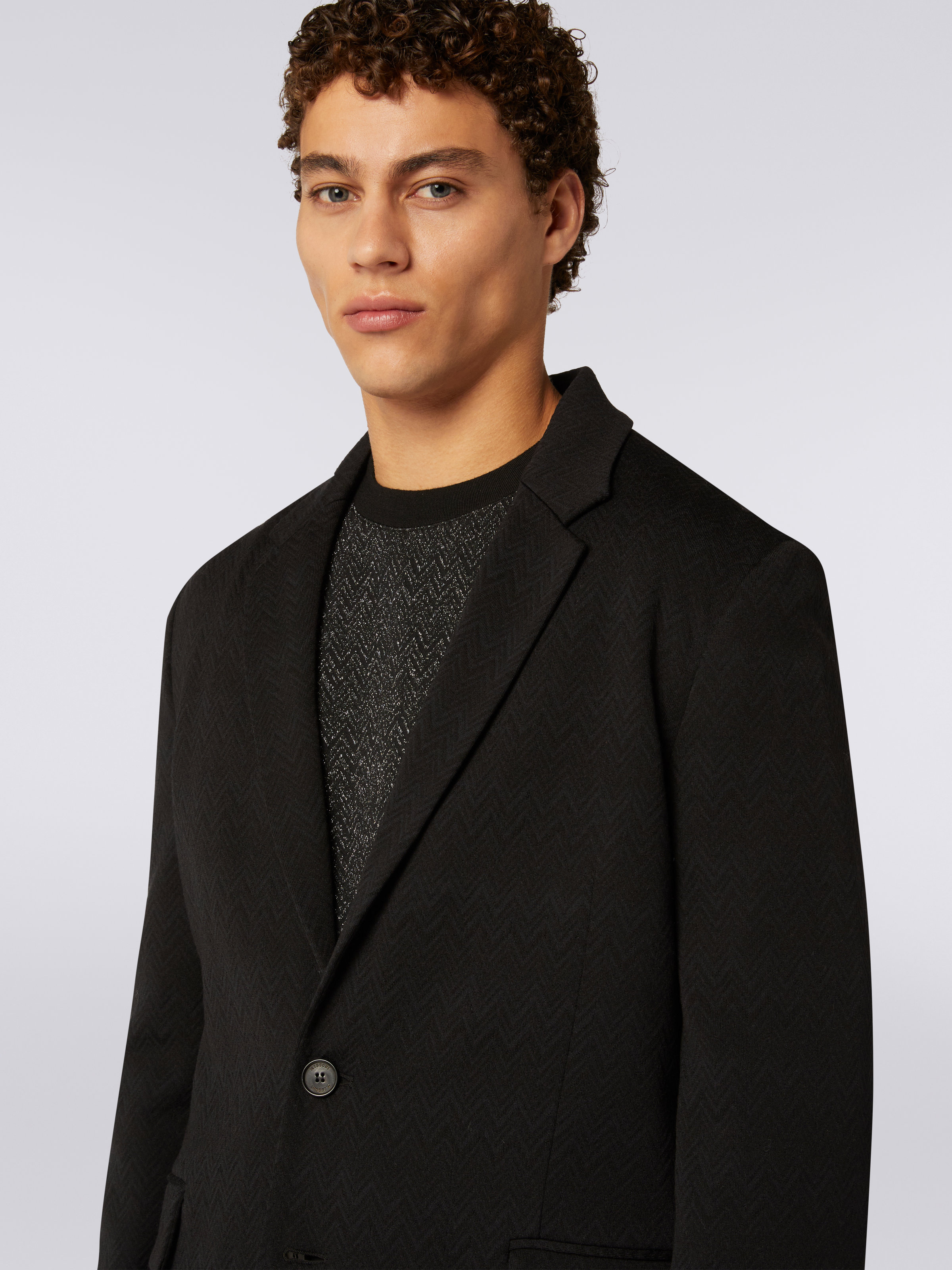 Wool blend jacket with chevron pattern, Black    - 4