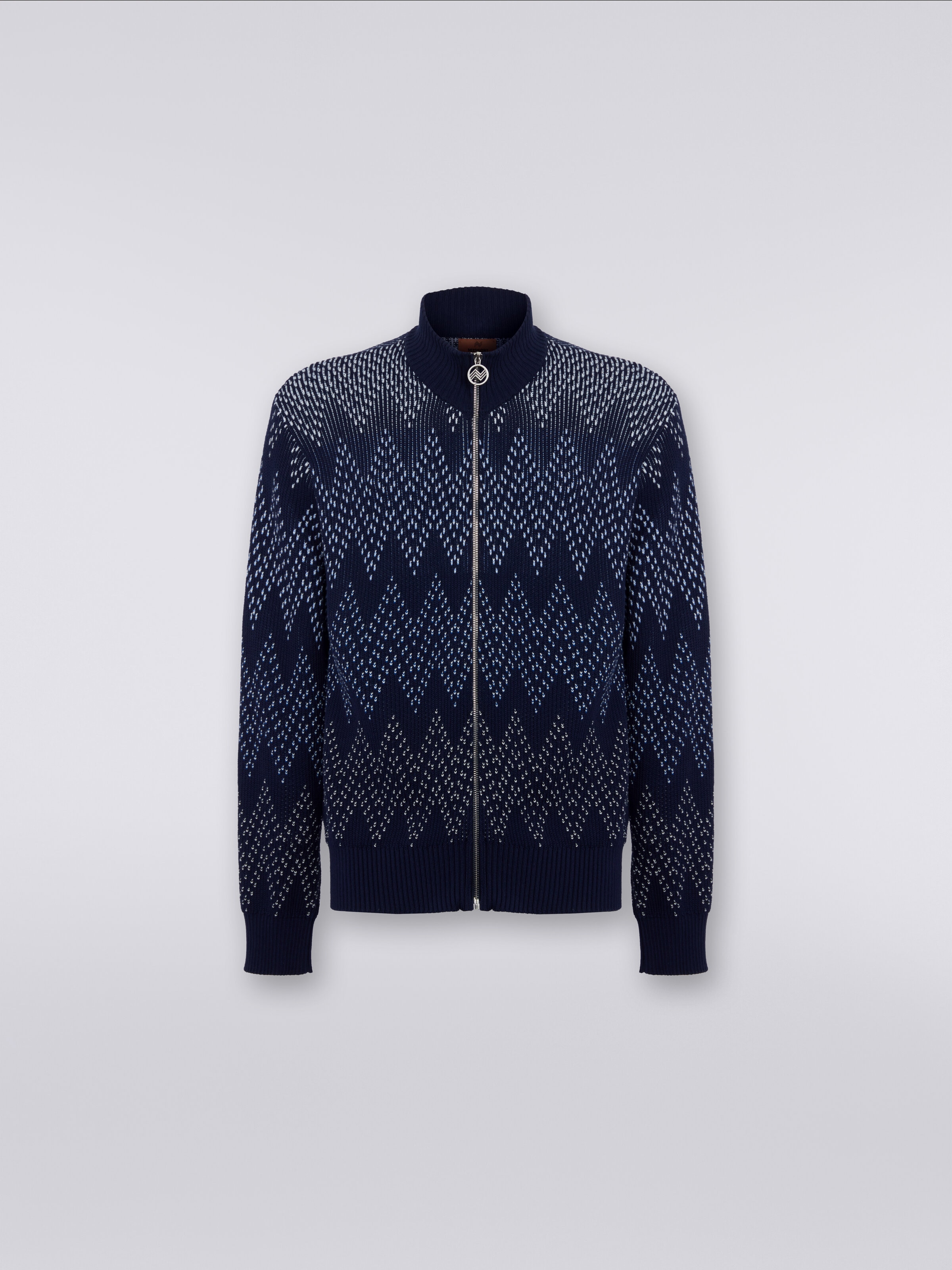 Cotton chevron jacket with zip , White & Blue - 0