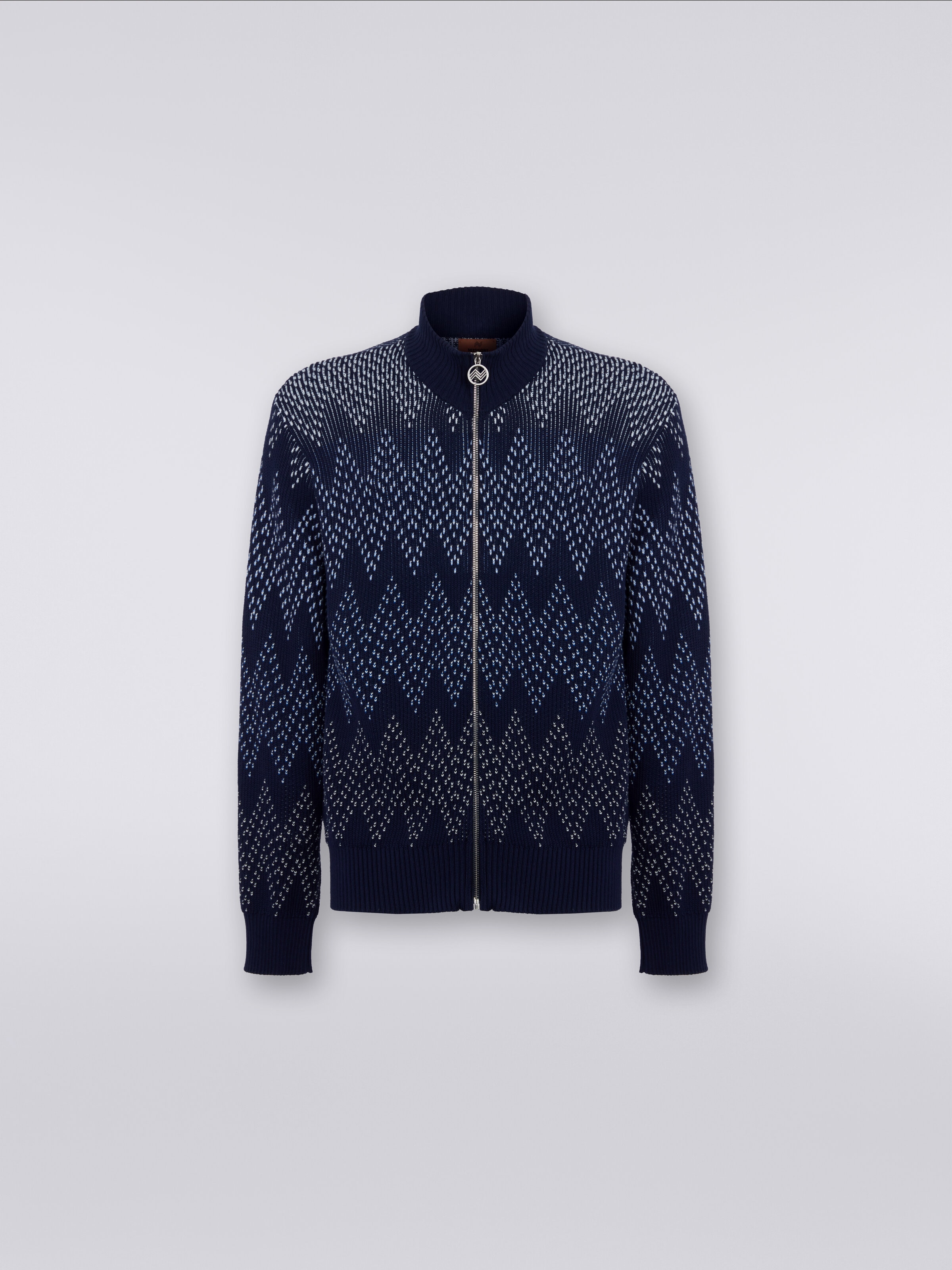 Veste en coton à chevrons avec fermeture à glissière , Blanc & Bleu - 0