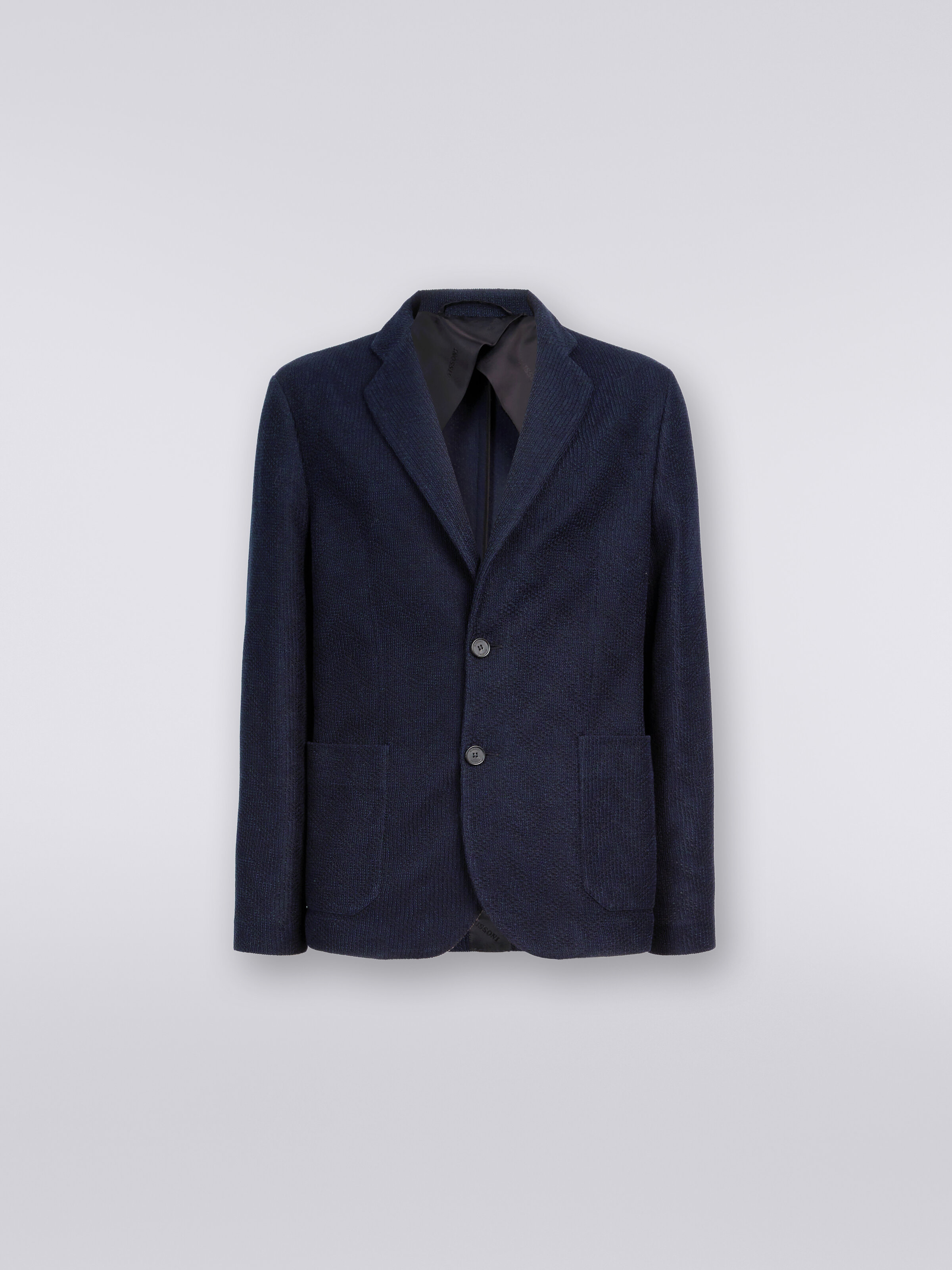 Cotton chevron single-breasted blazer, Navy Blue  - 0