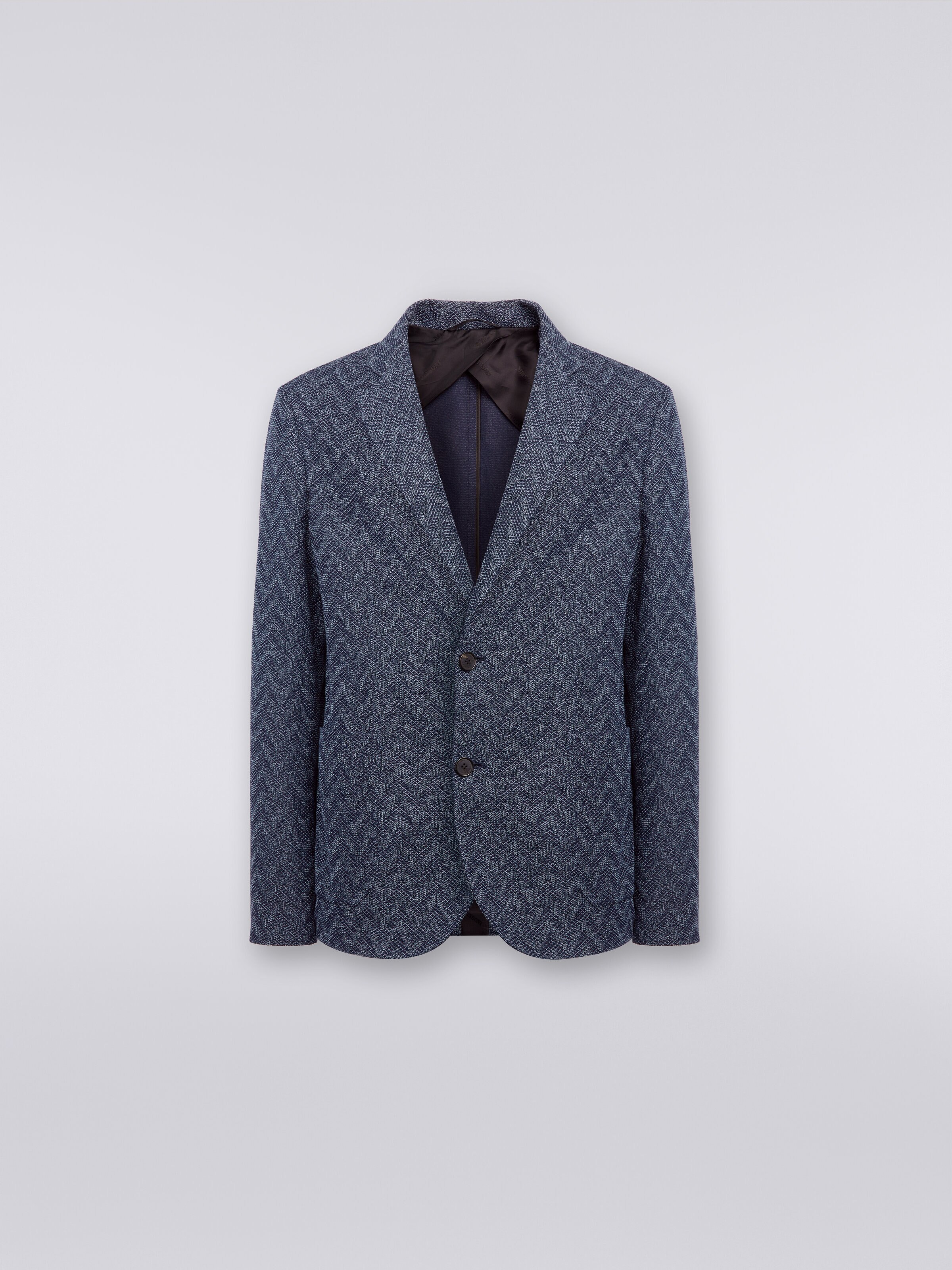 Blazer à simple boutonnage en coton à zig zag , Bleu - 0