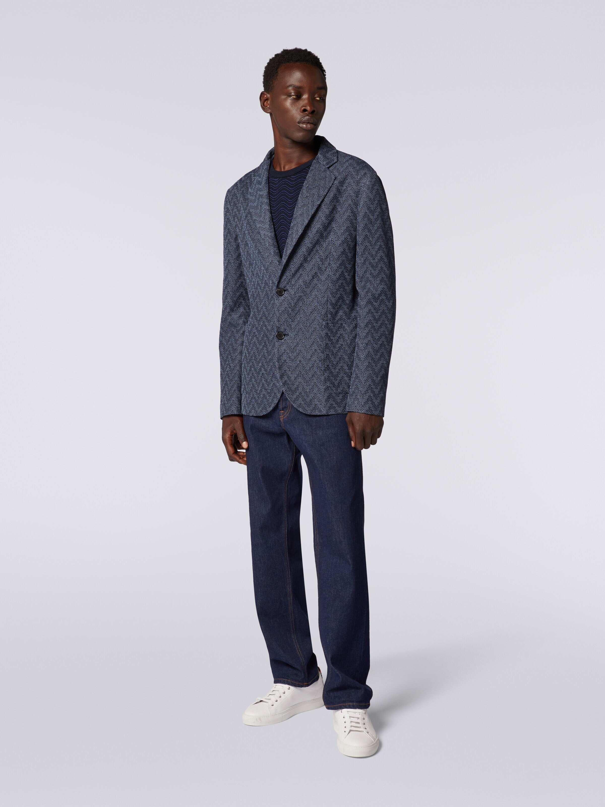 Blazer monopetto in cotone zig zag , Blu - 1