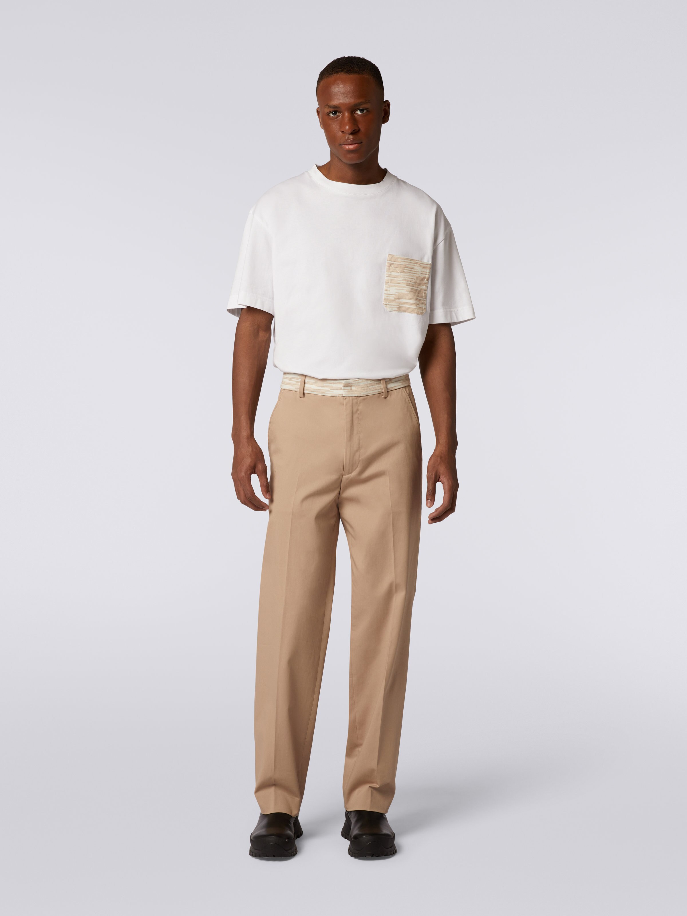 Pantaloni in cotone con inserti fiammati, Bianco  - 1