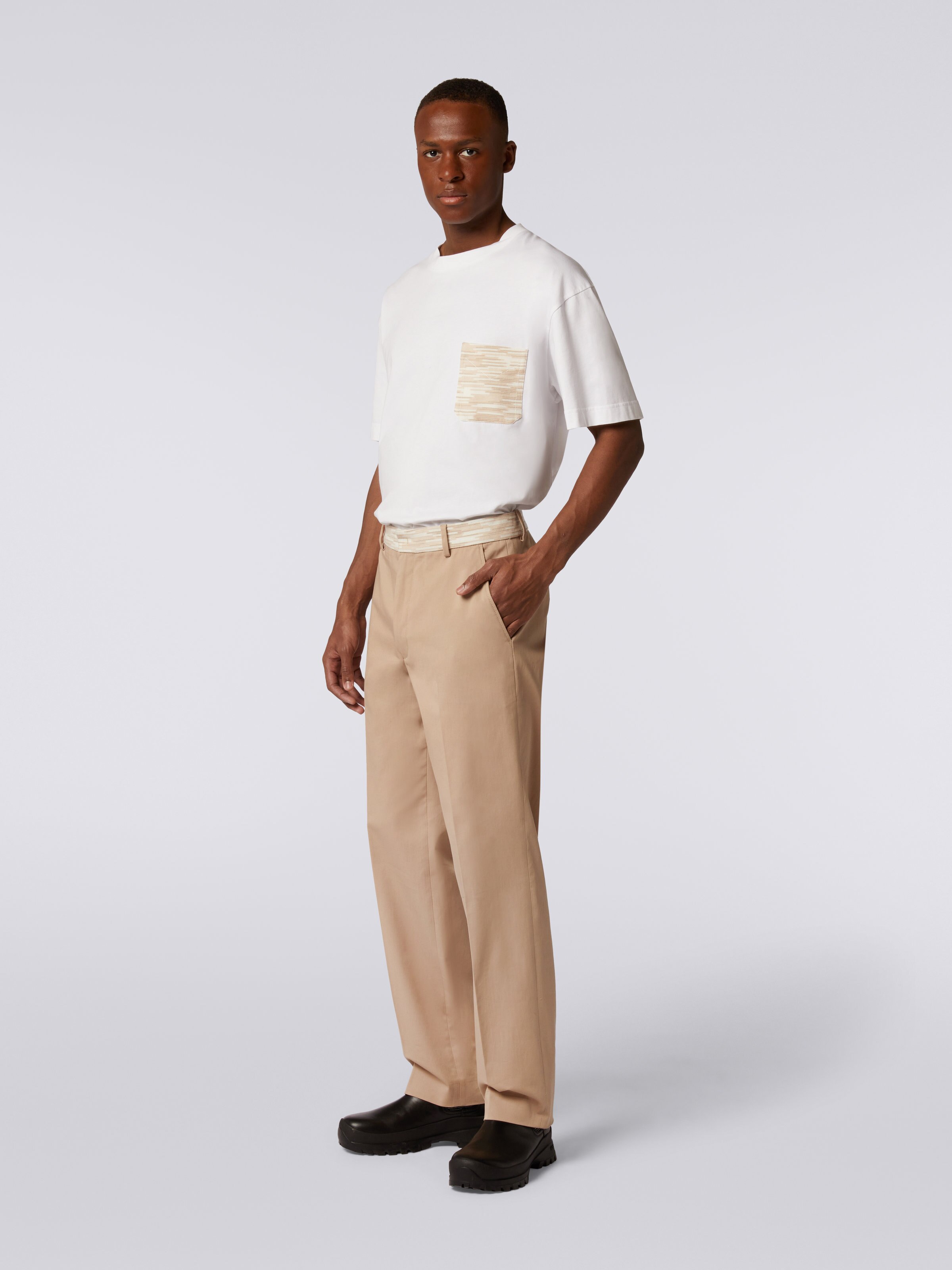 Pantaloni in cotone con inserti fiammati, Bianco  - 2