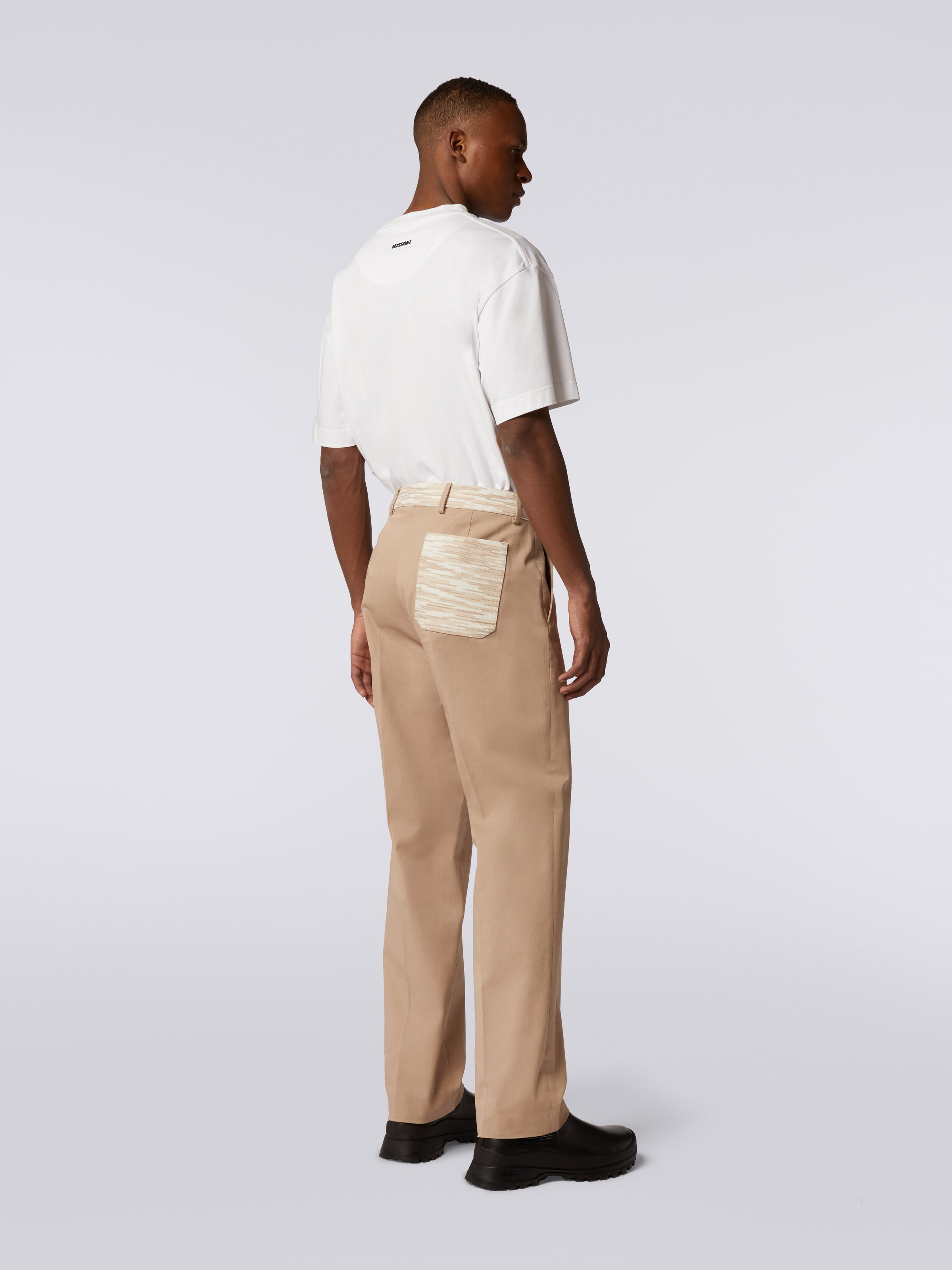 Pantaloni in cotone con inserti fiammati, Bianco  - 3