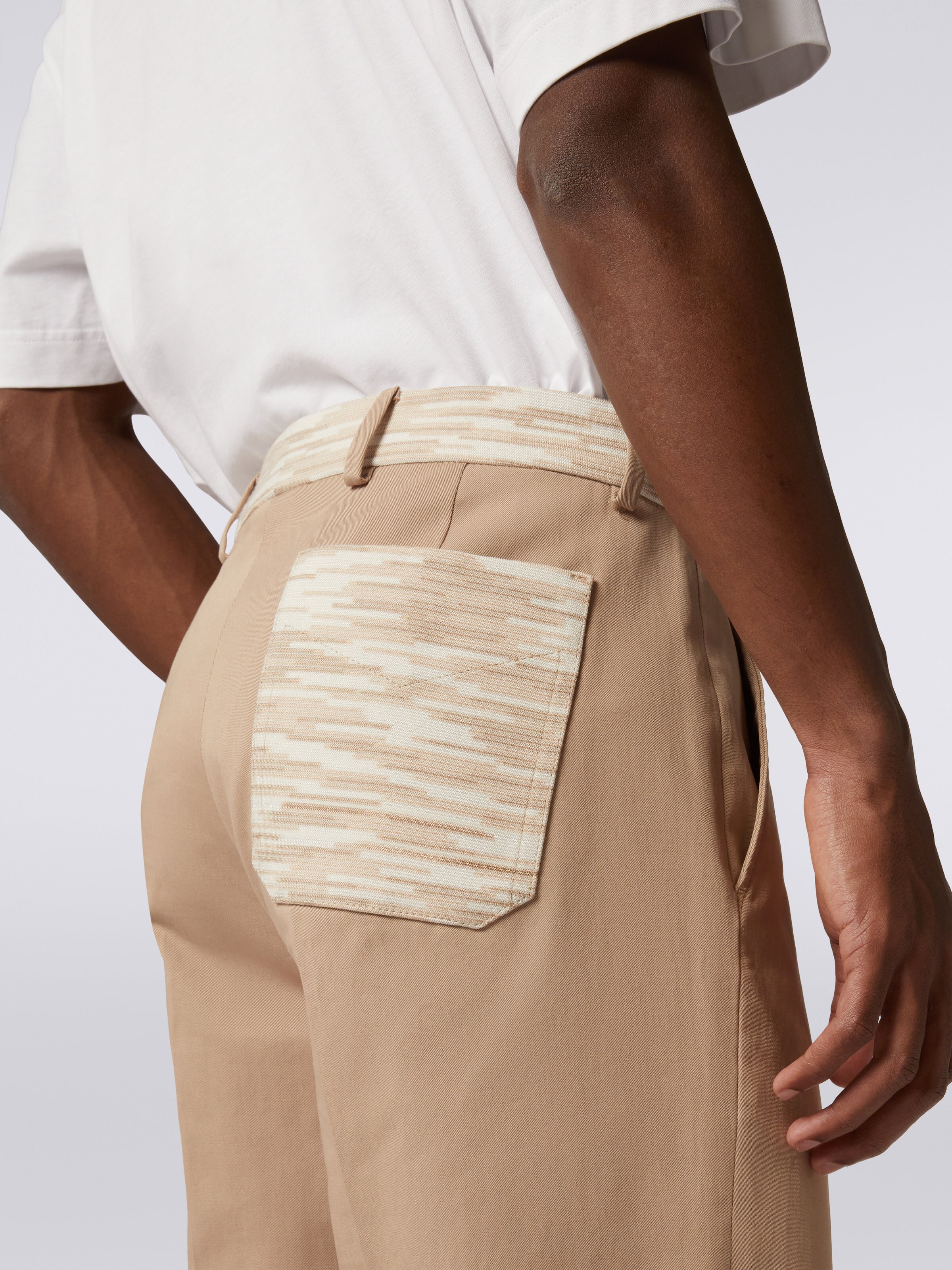 Pantaloni in cotone con inserti fiammati, Bianco  - 4