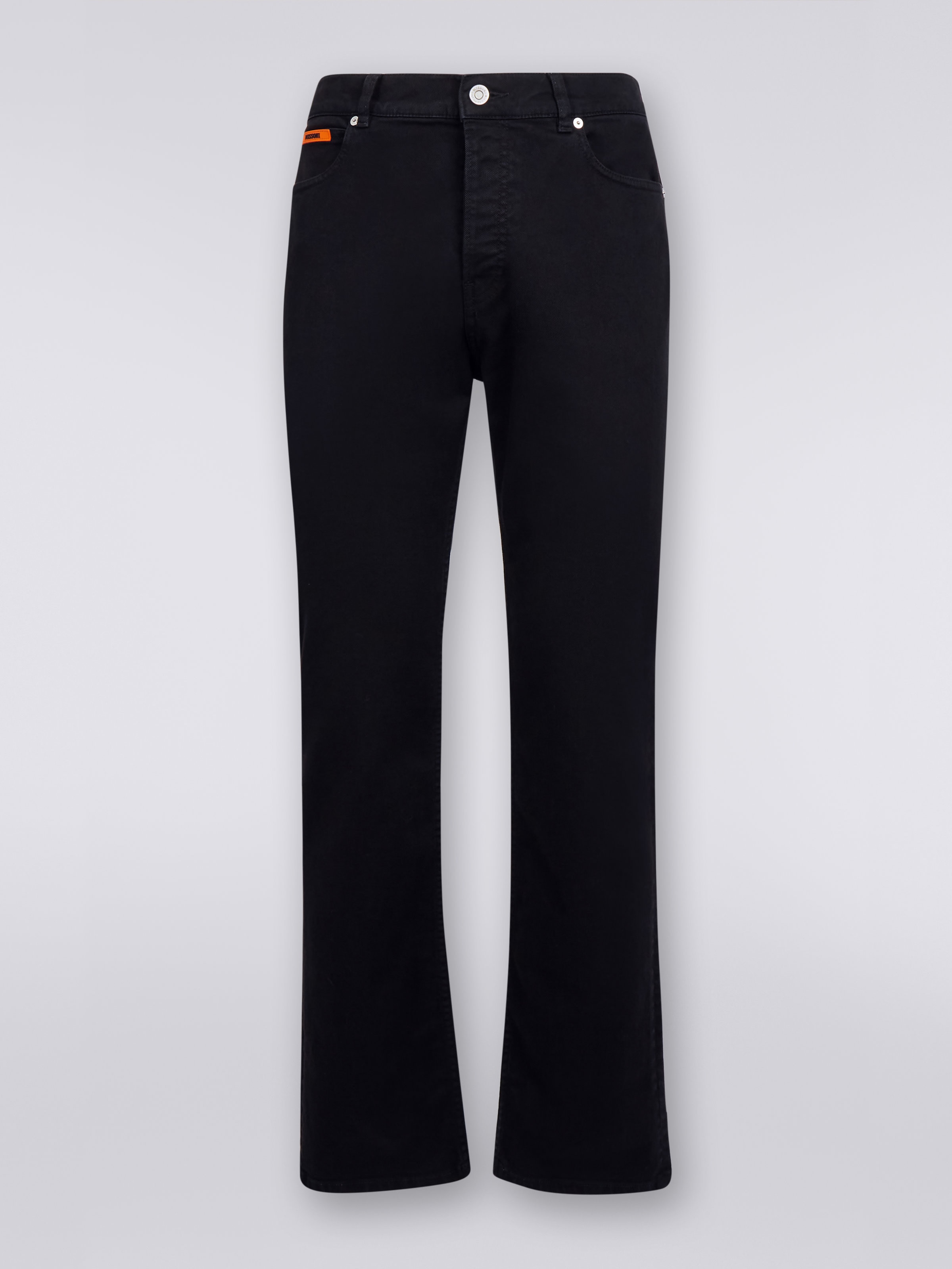 Denim five-pocket trousers with chevron inserts, Black    - 0