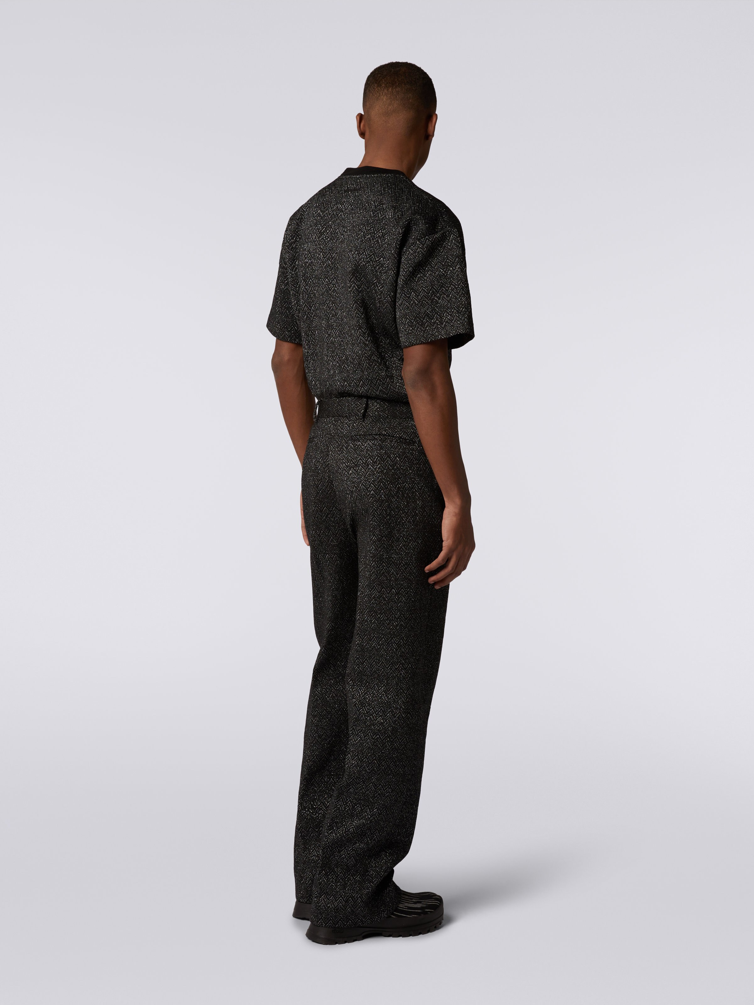 Straight wool blend zigzag trousers with lurex, Black    - 3