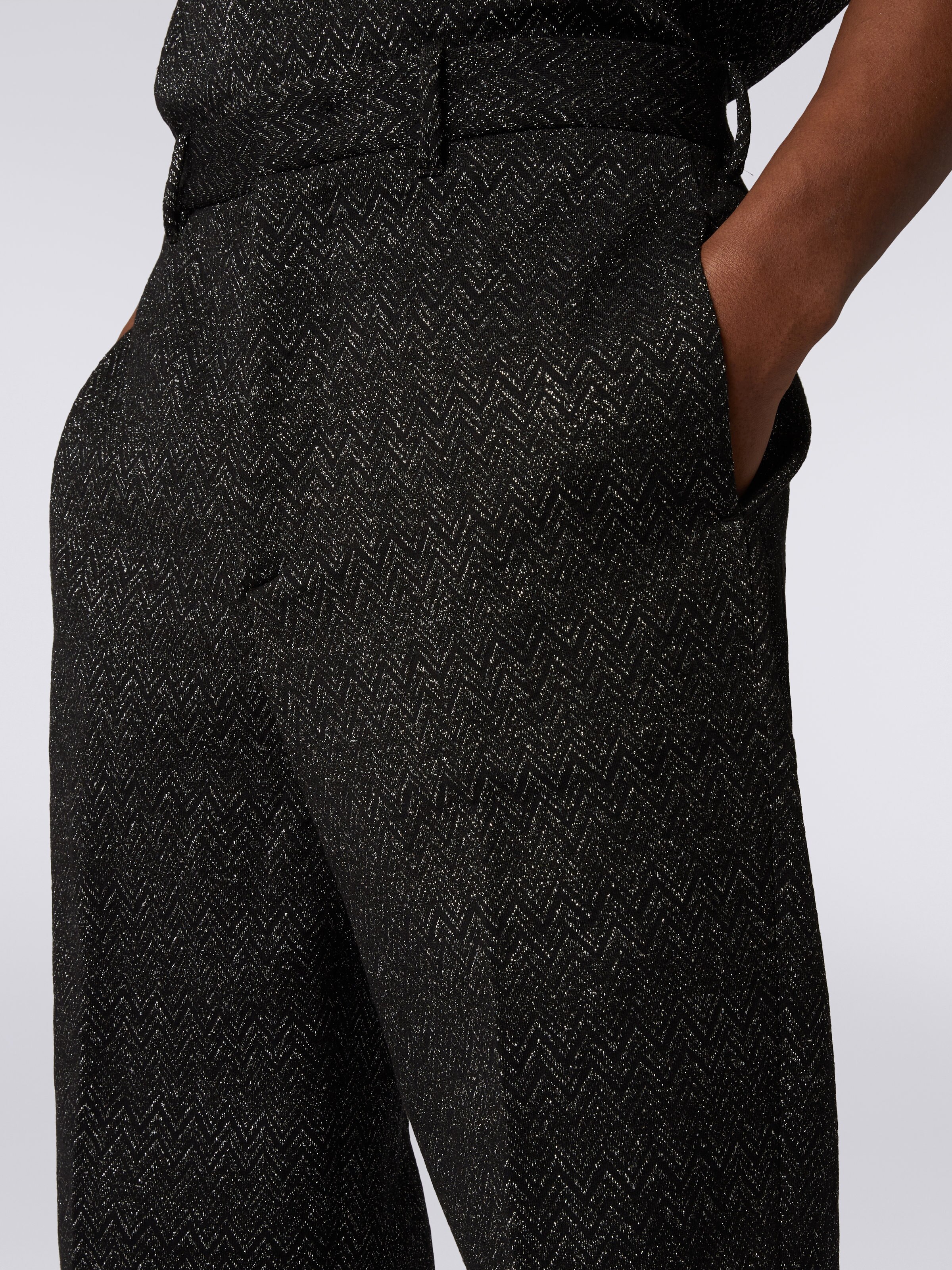 Straight wool blend zigzag trousers with lurex, Black    - 4