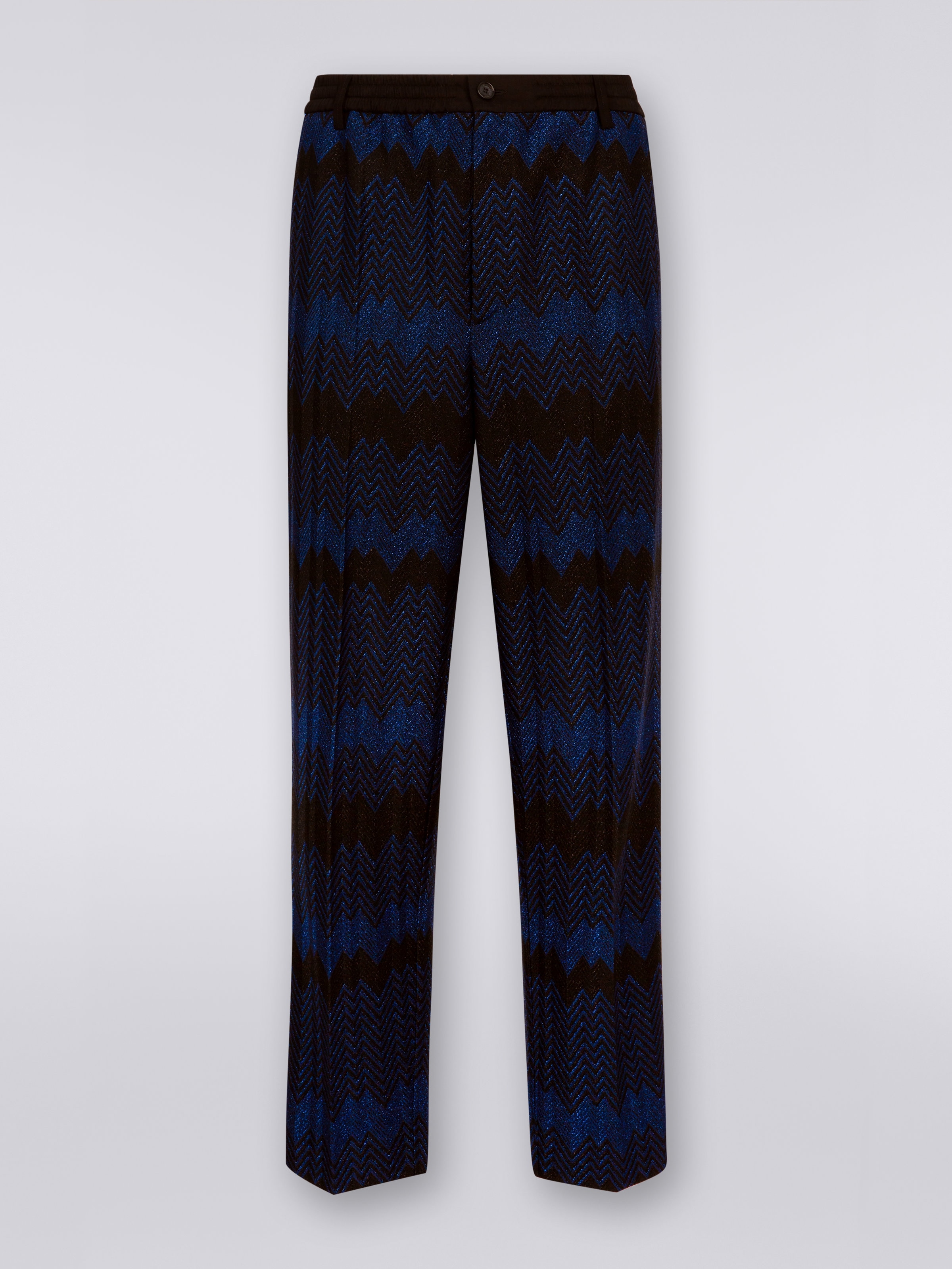 Zigzag viscose trousers with lurex, Blue - 0
