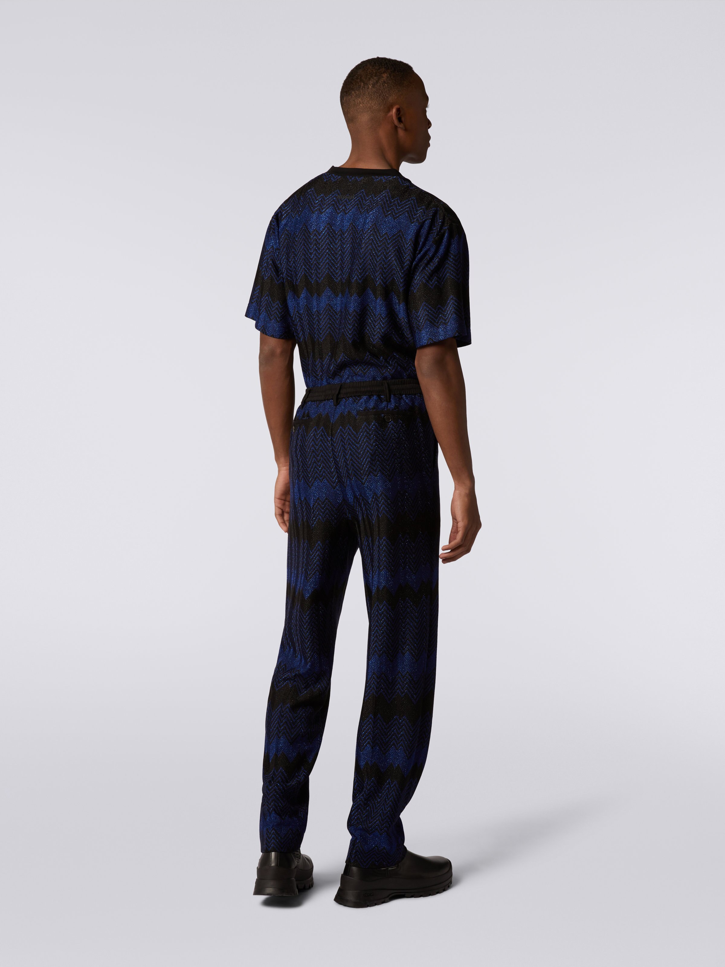 Zigzag viscose trousers with lurex, Blue - 3