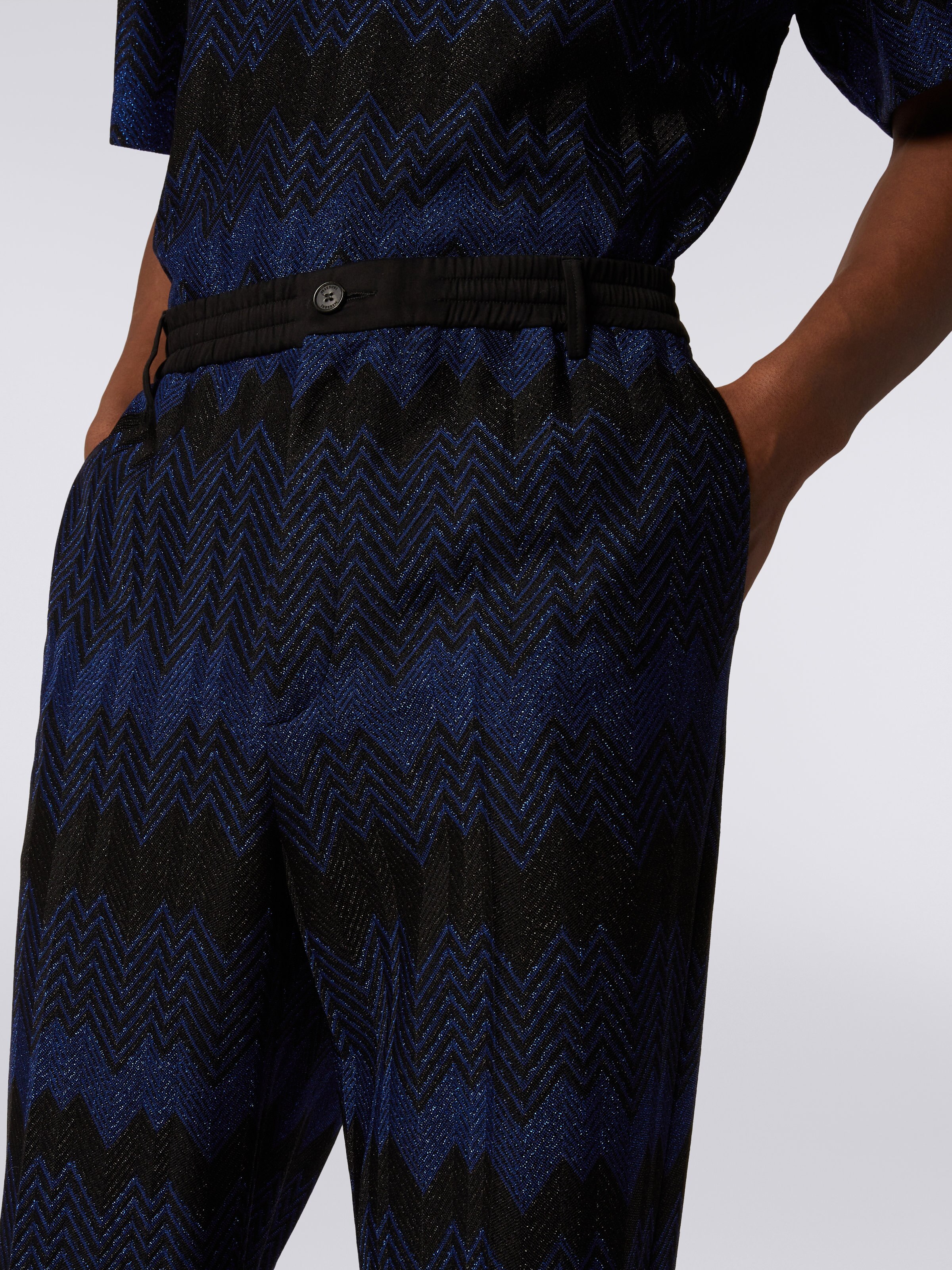 Zigzag viscose trousers with lurex, Blue - 4