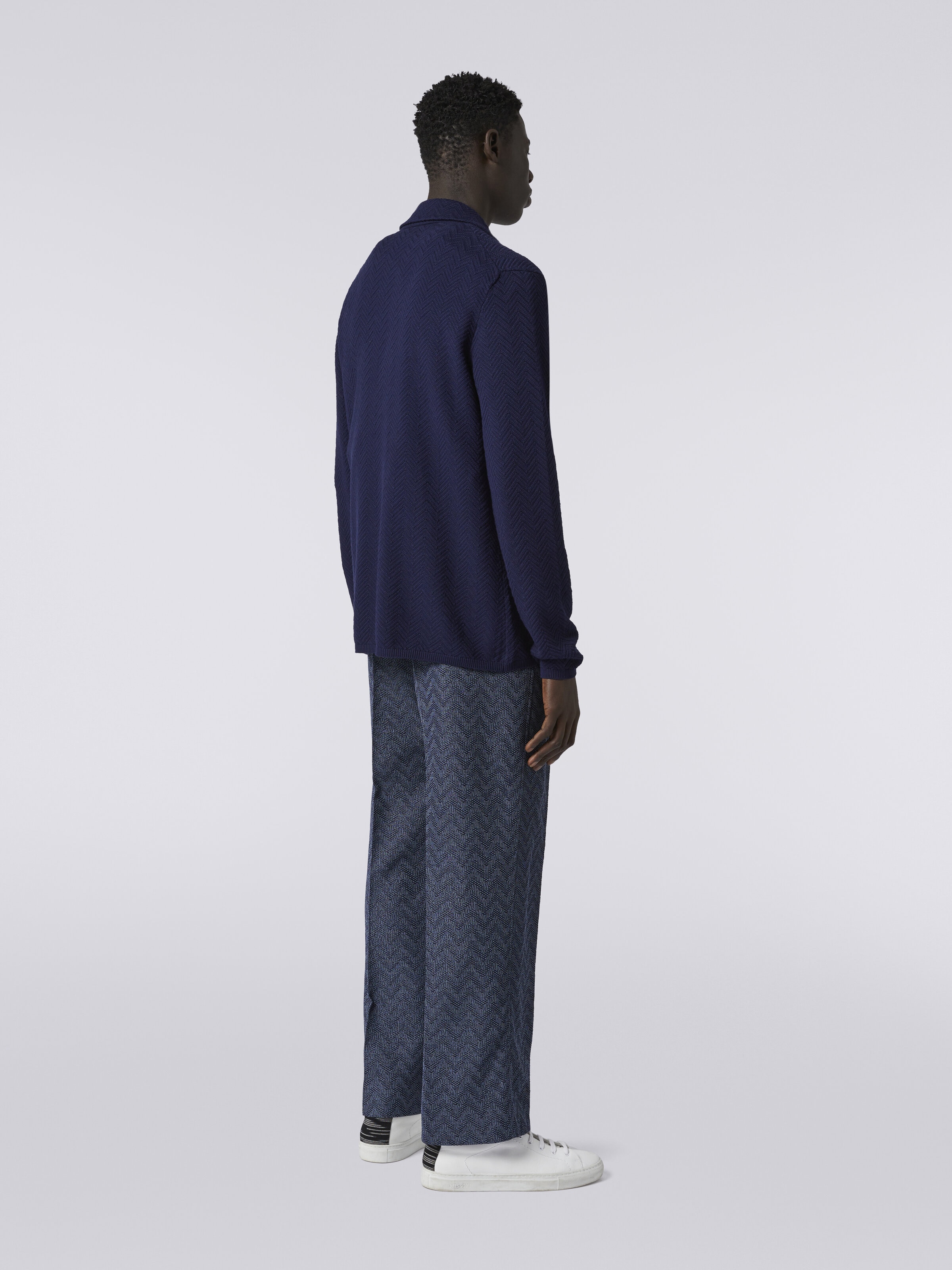 Straight cotton knit chevron trousers, Blue - 3