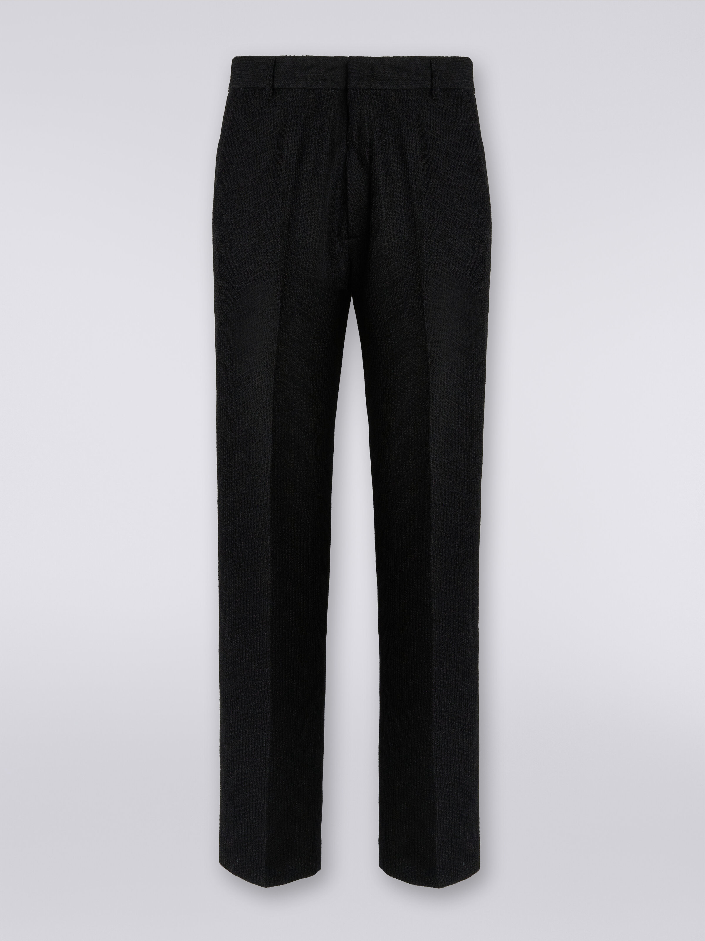 Pantalon chino en coton à chevrons, Blanc, Noir & Beige - 0