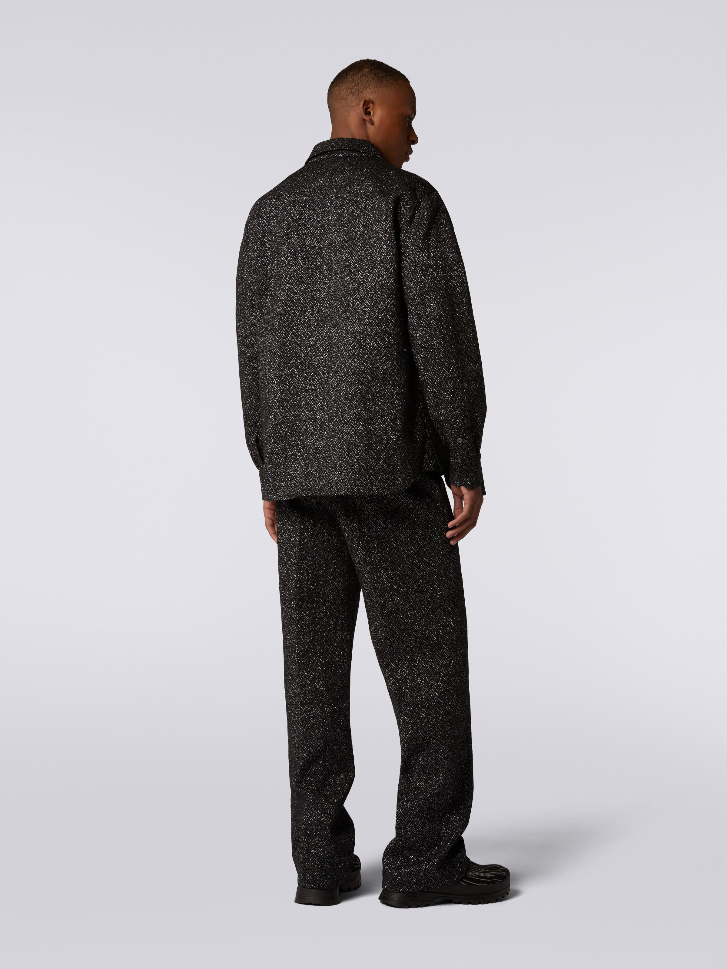 Wool blend shirt with lurex chevron, Black    - 3