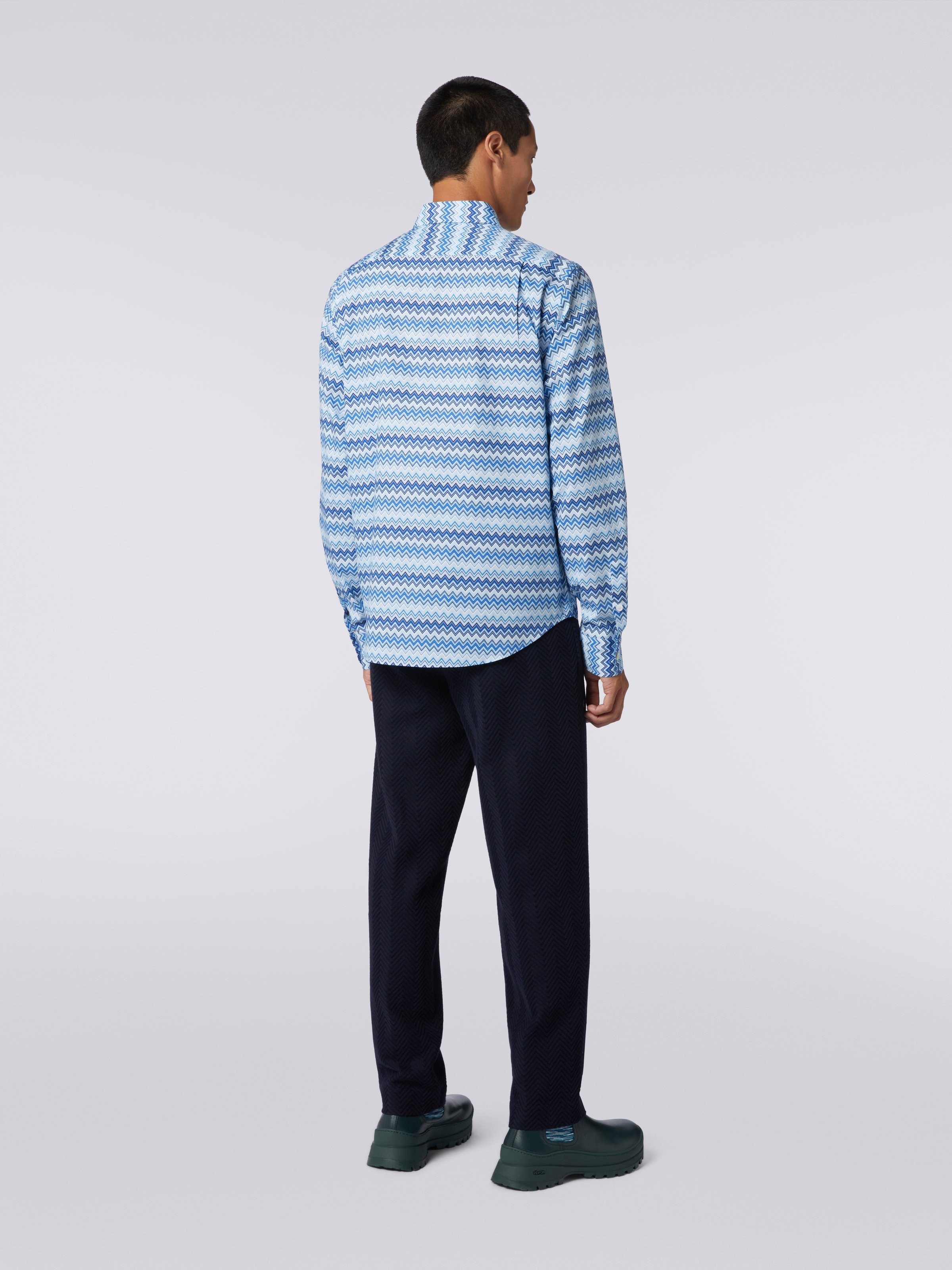 Zigzag cotton poplin shirt, Blue - 3