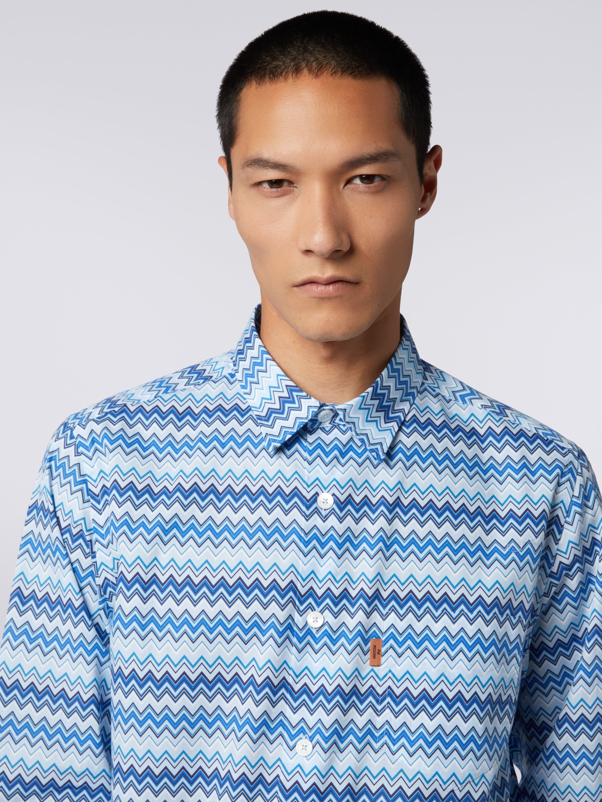 Zigzag cotton poplin shirt, Blue - 4