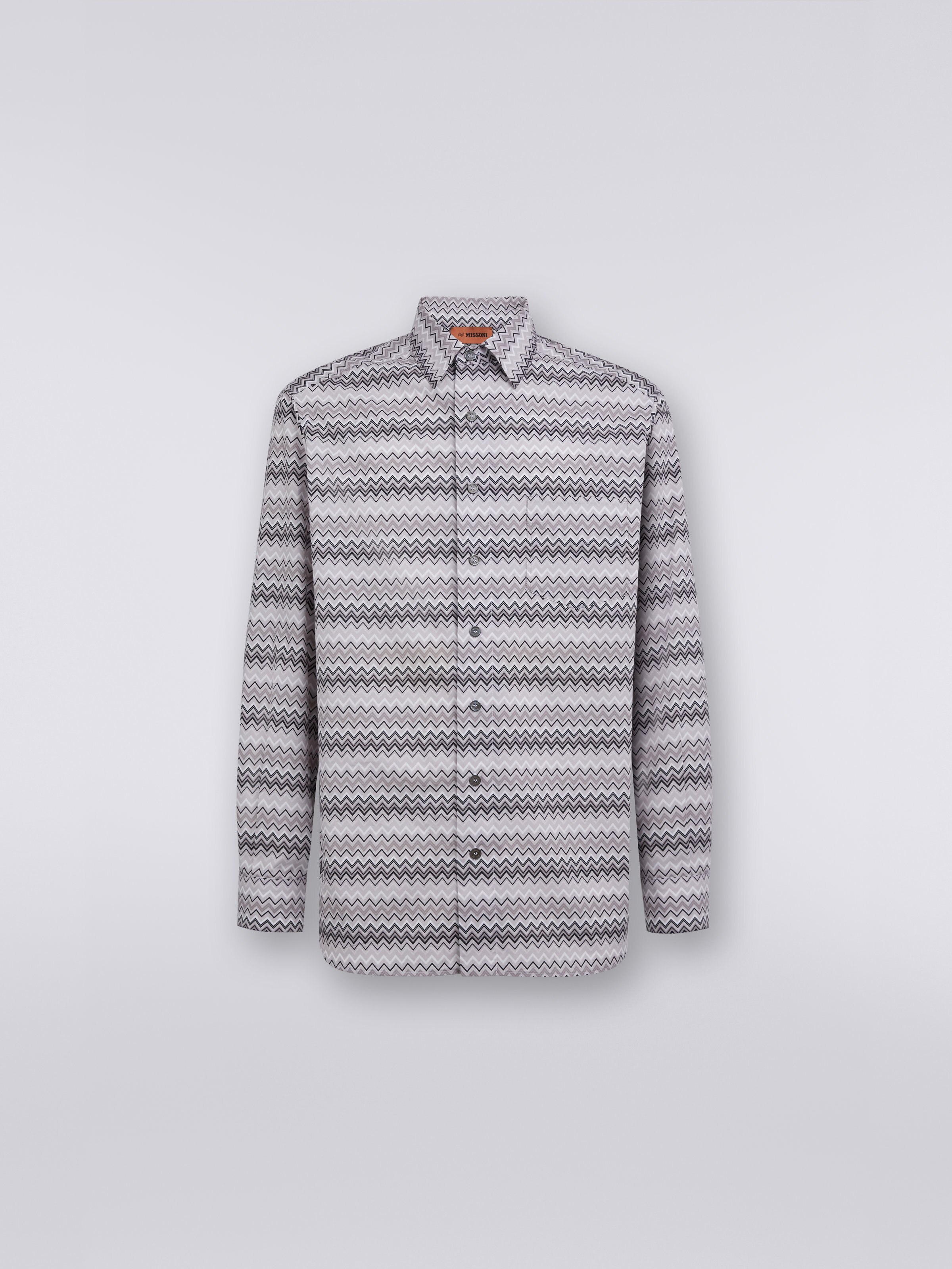 Camisa en popelina de algodón en zigzag, Gris - 0