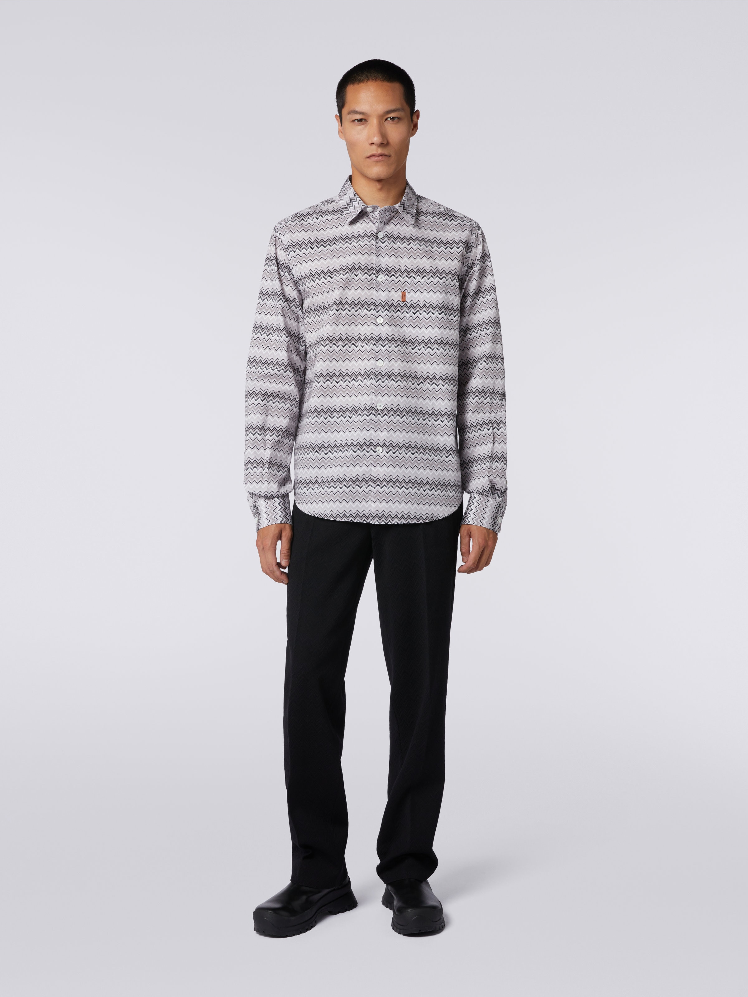 Zigzag cotton poplin shirt, Grey - 1