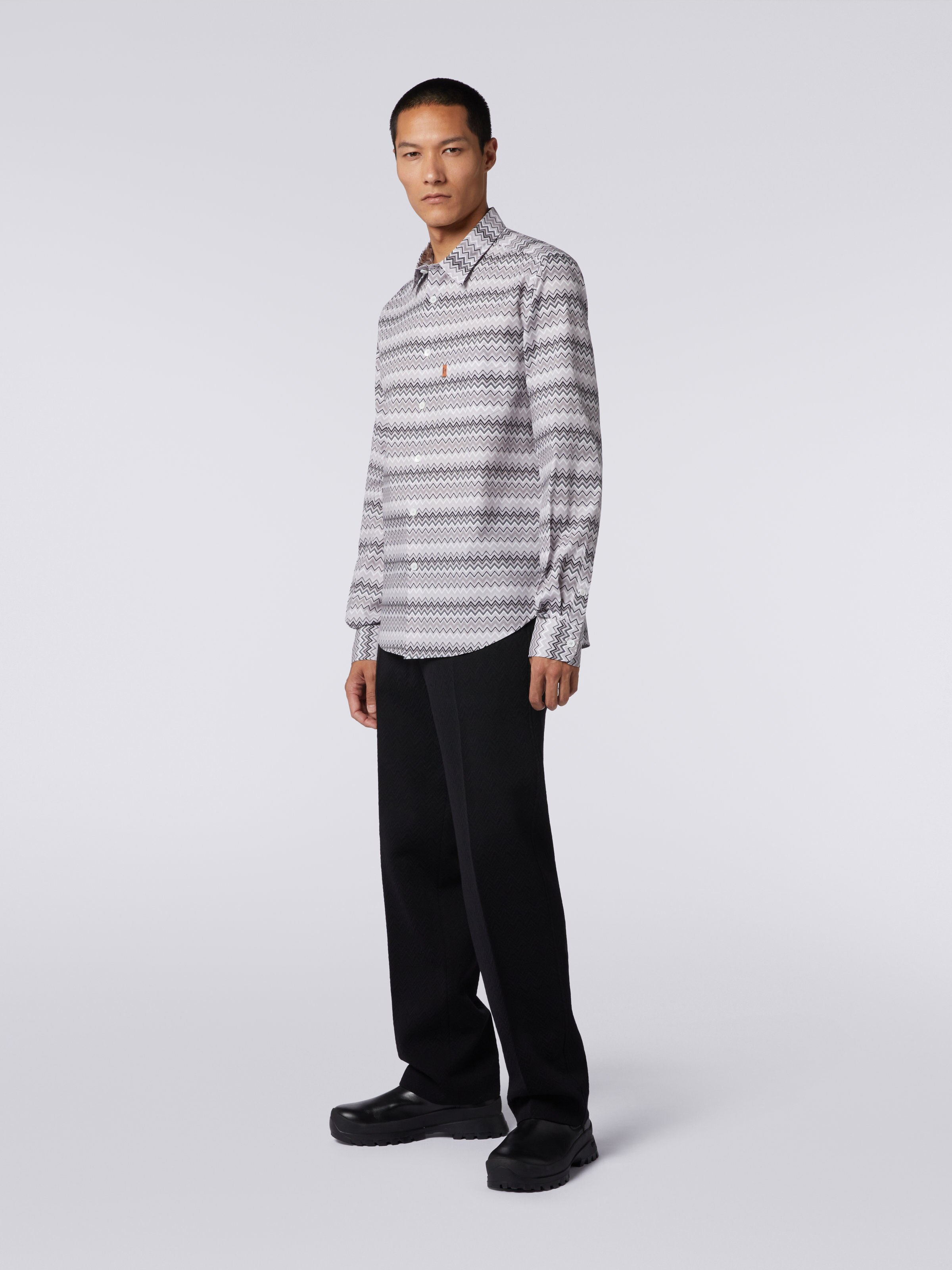 Camisa en popelina de algodón en zigzag, Gris - 2