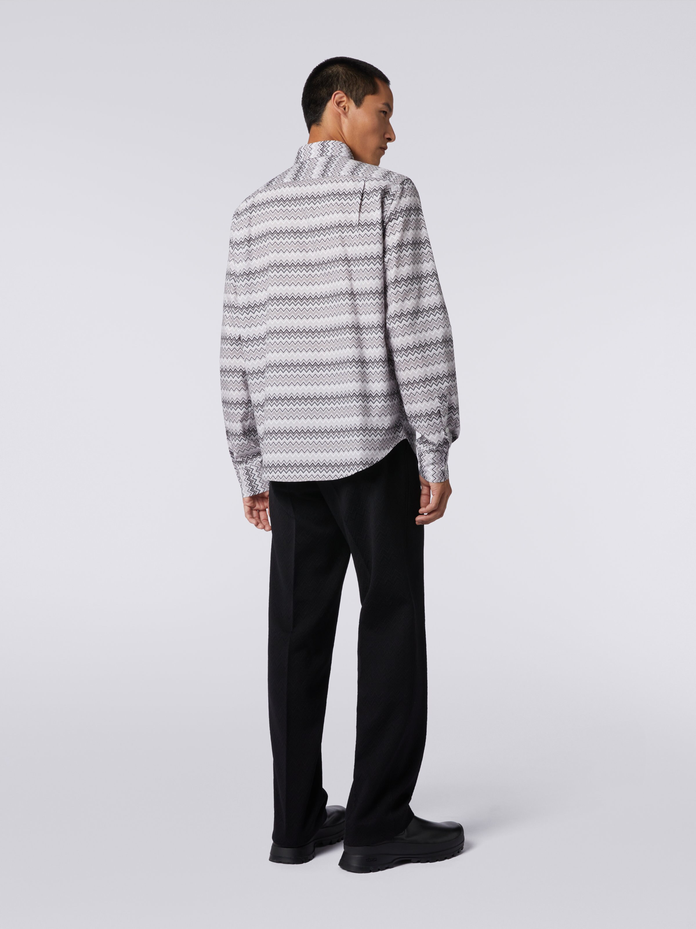 Camisa en popelina de algodón en zigzag, Gris - 3