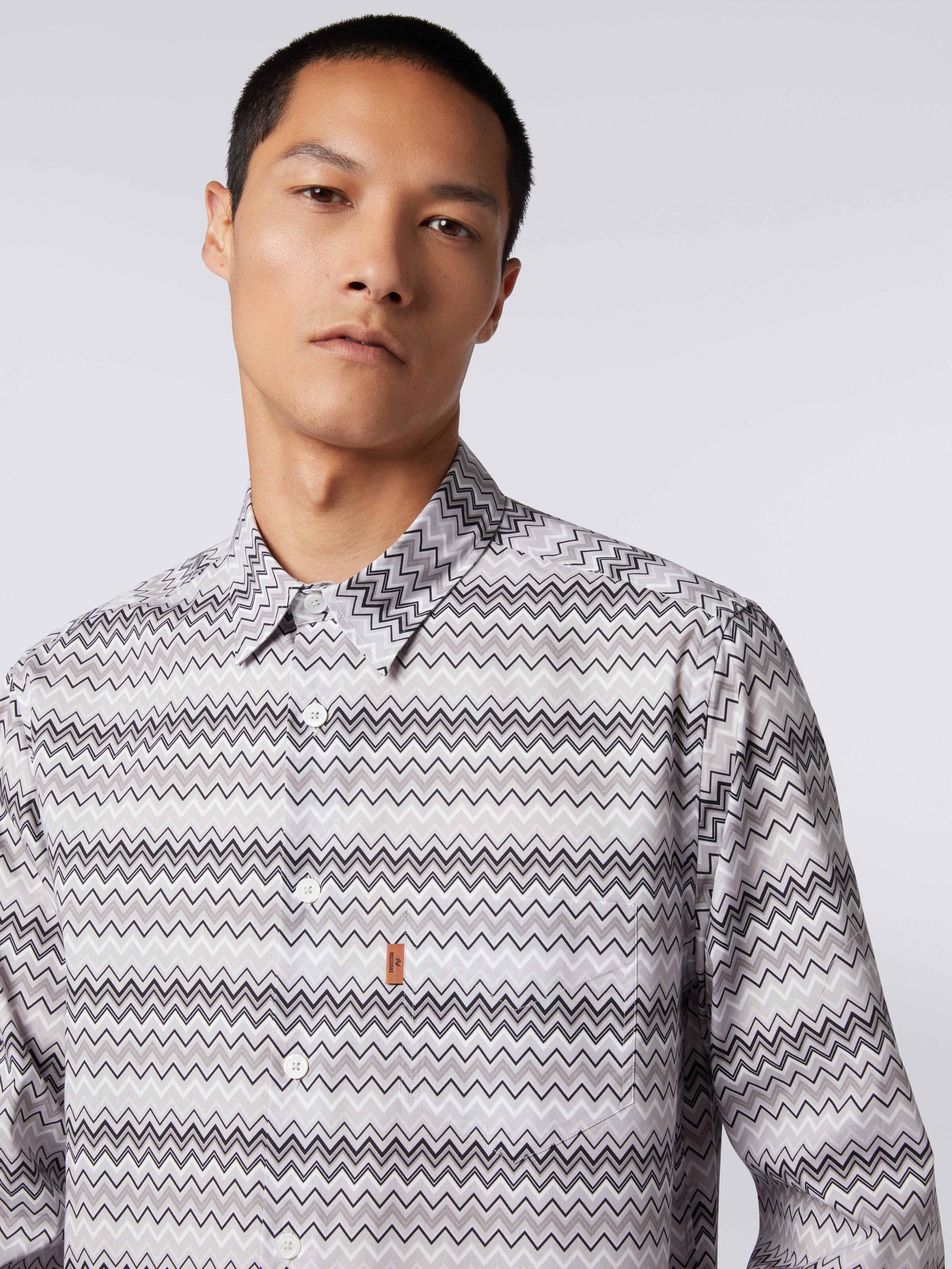 Camisa en popelina de algodón en zigzag, Gris - 4