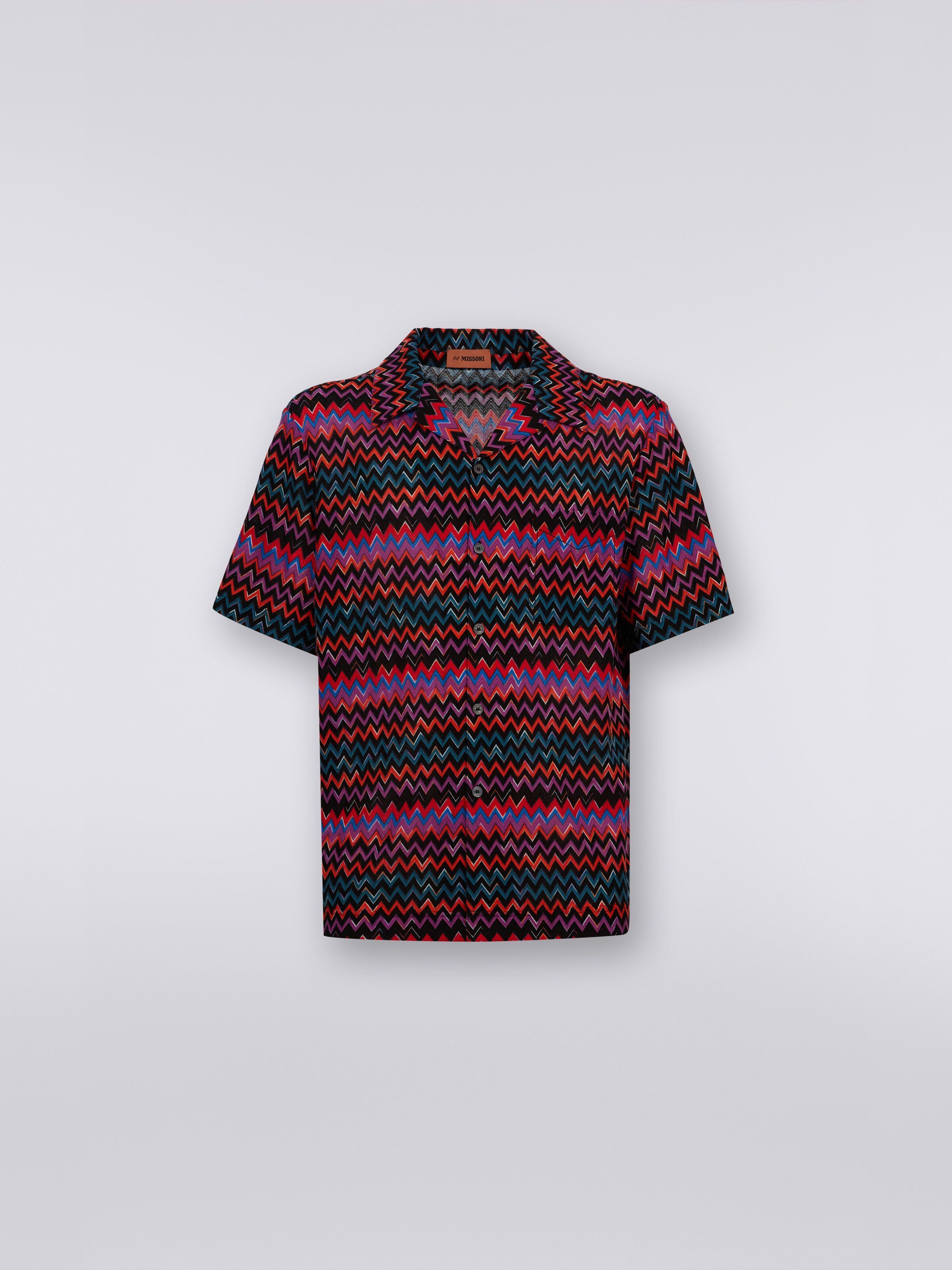 Camisa modelo bolos de manga corta de algodón y viscosa en zigzag, Negro    - 0