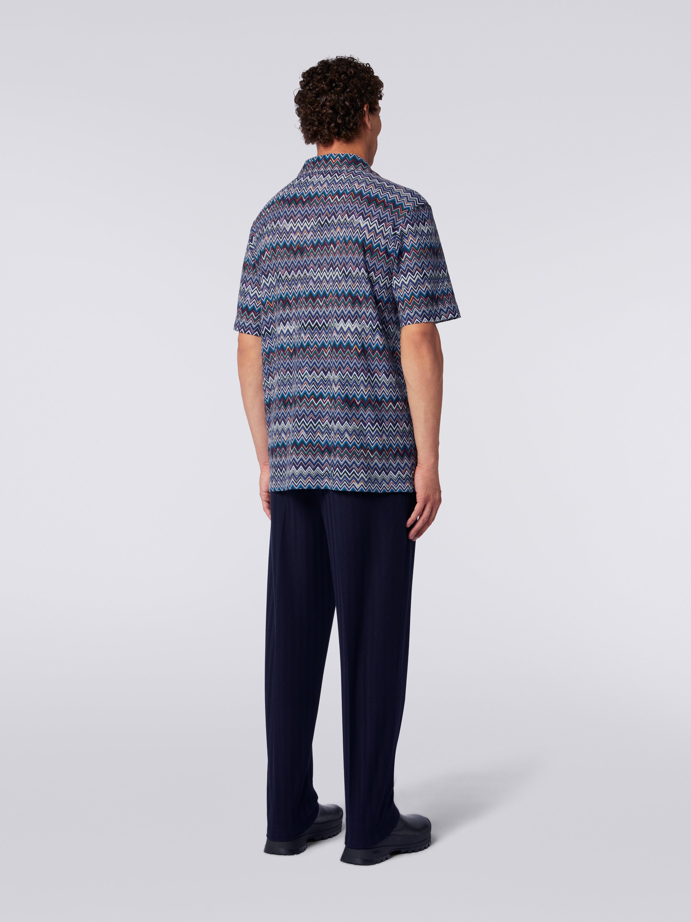 Camisa modelo bolos de manga corta de algodón y viscosa en zigzag, Azul Marino  - 3
