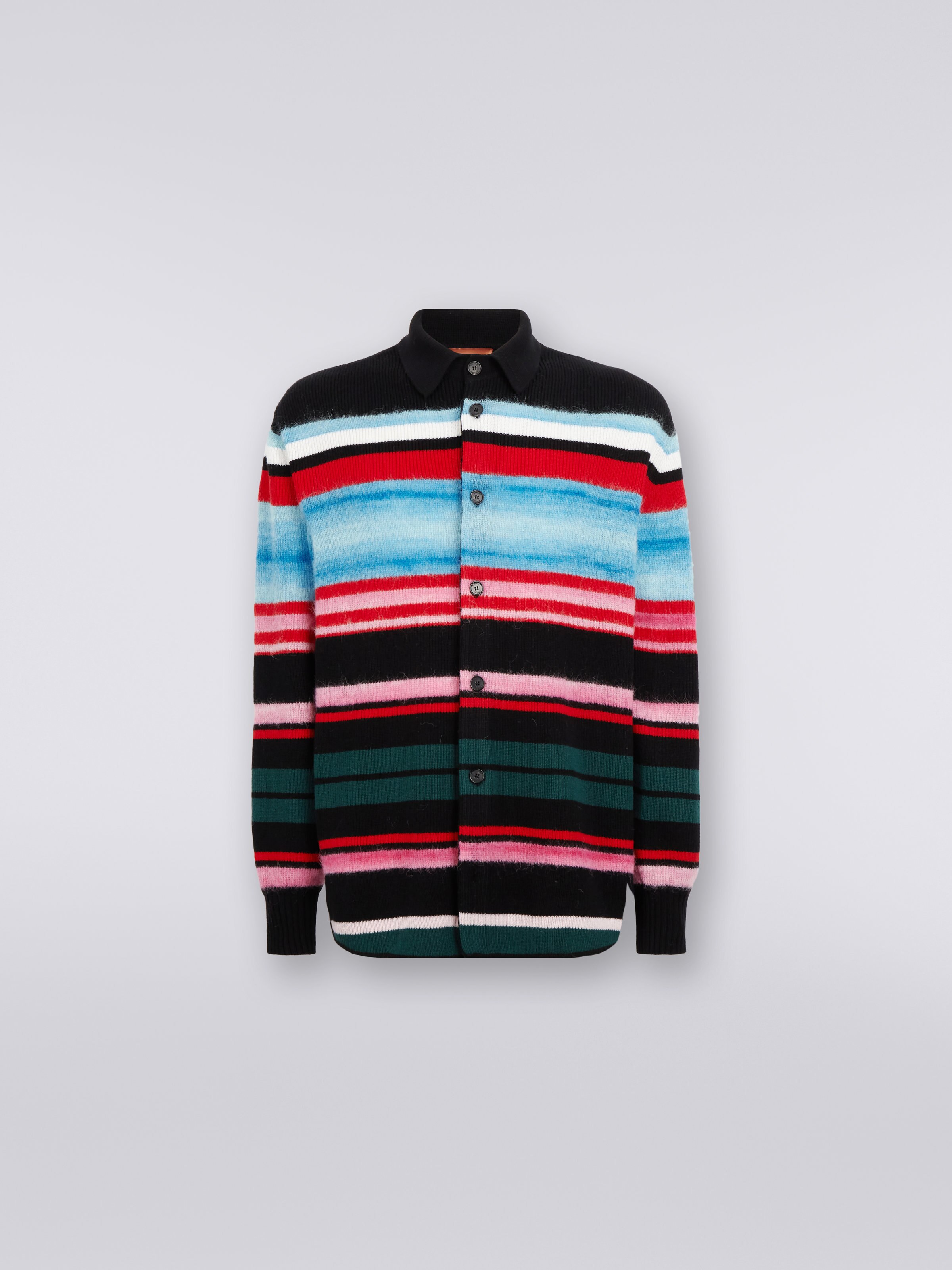 Camicia in misto lana a righe, Multicolore  - 0