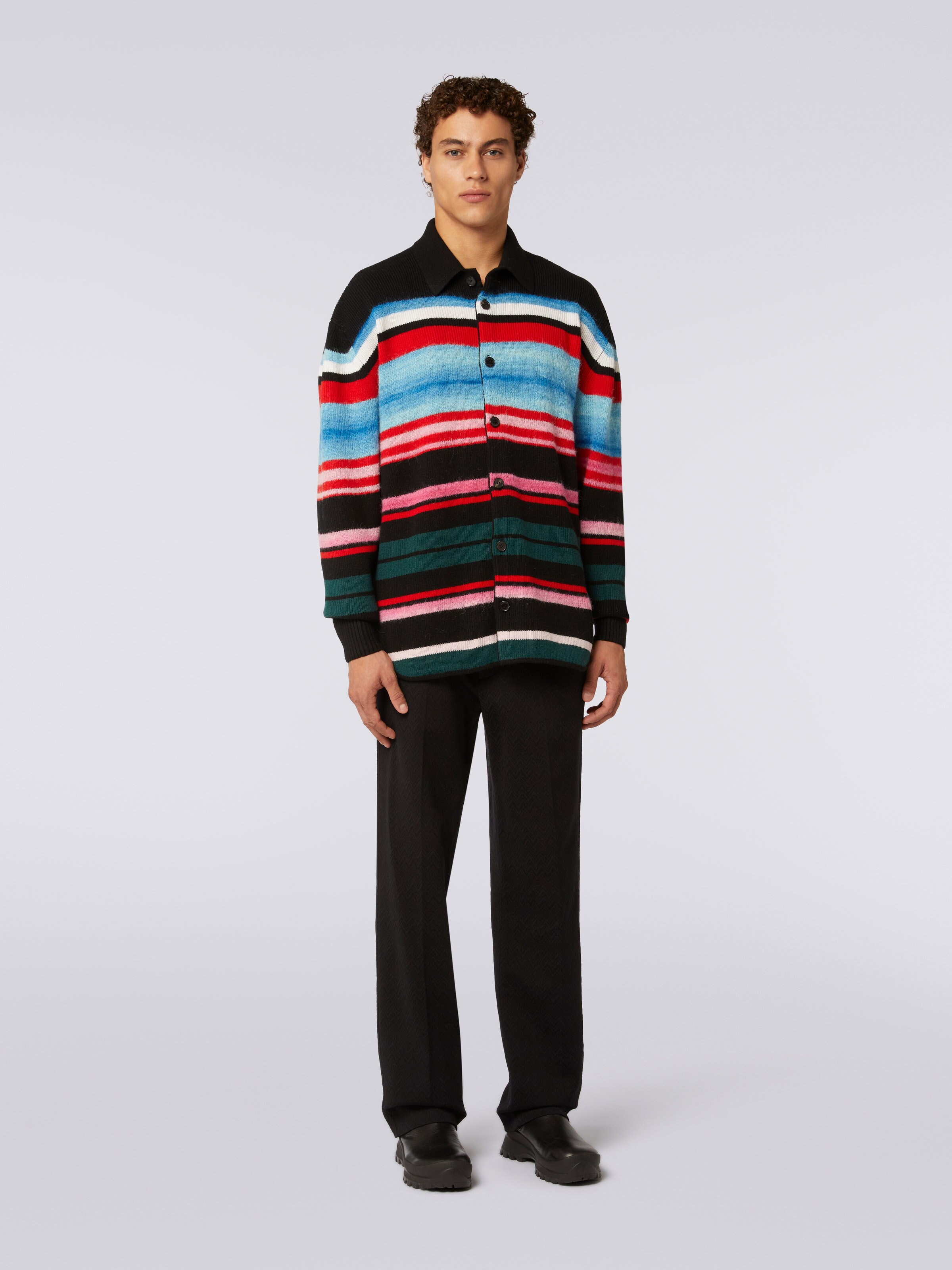 Camicia in misto lana a righe, Multicolore  - 1