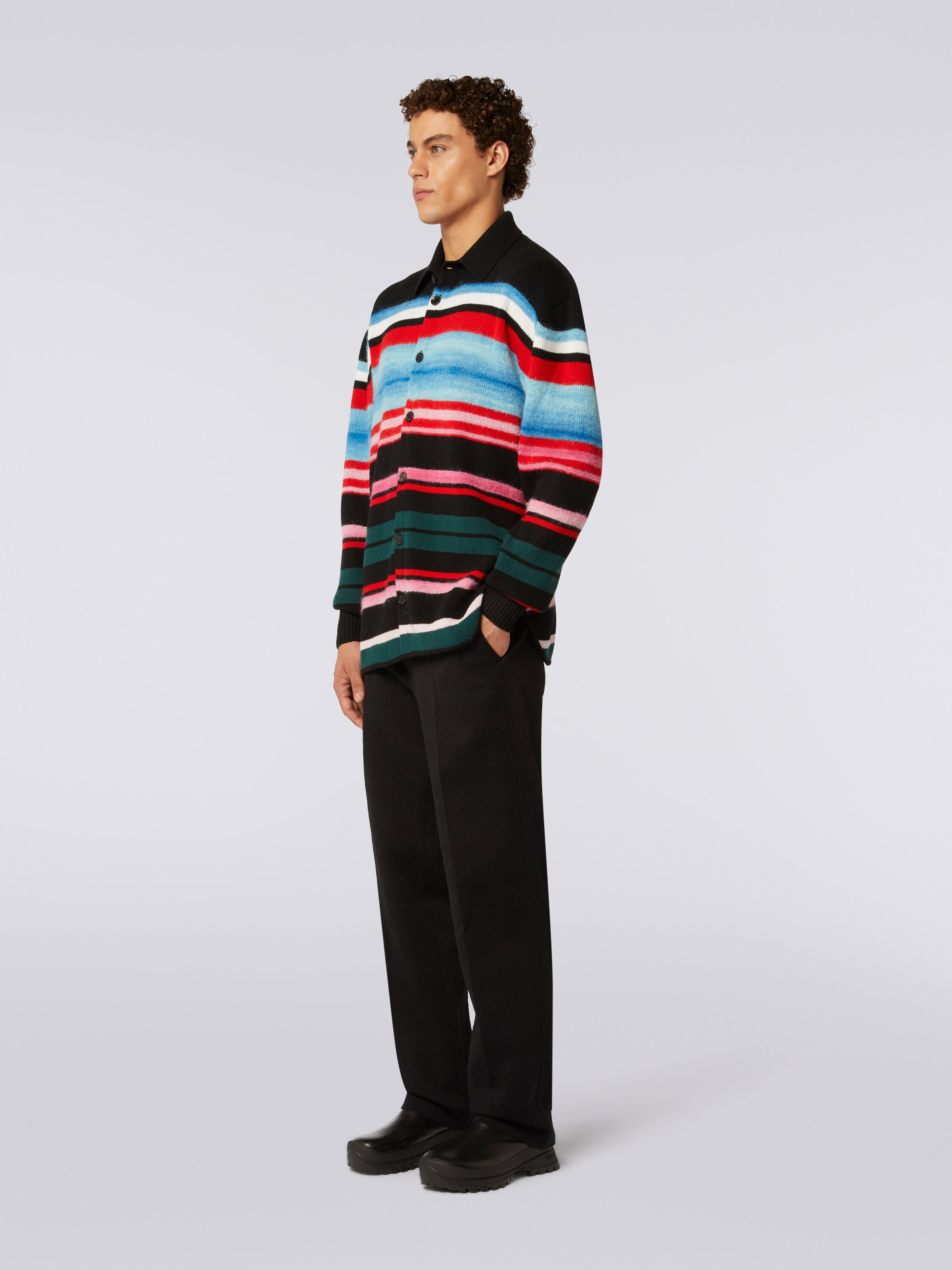 Camicia in misto lana a righe, Multicolore  - 2
