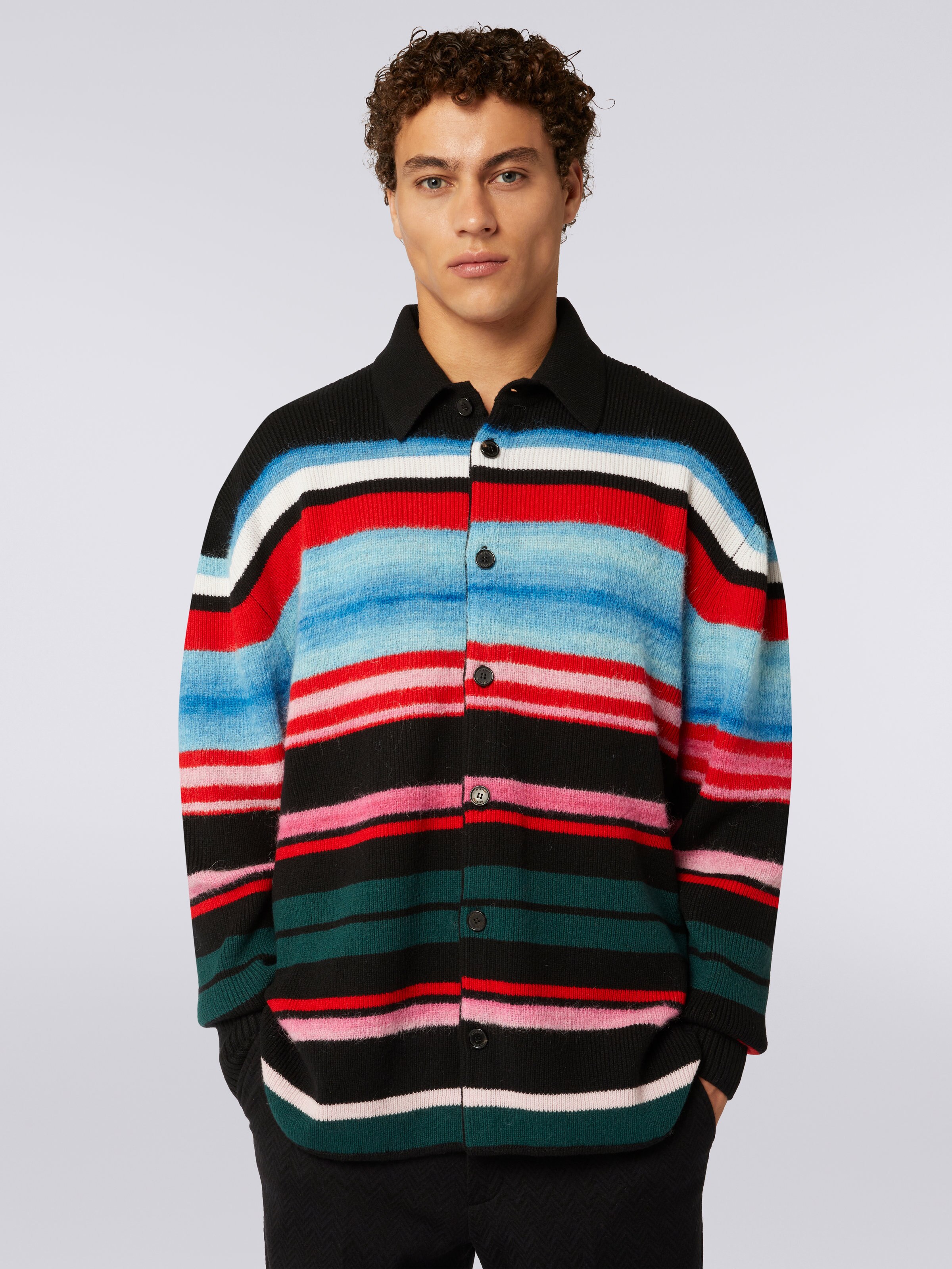 Camicia in misto lana a righe, Multicolore  - 4