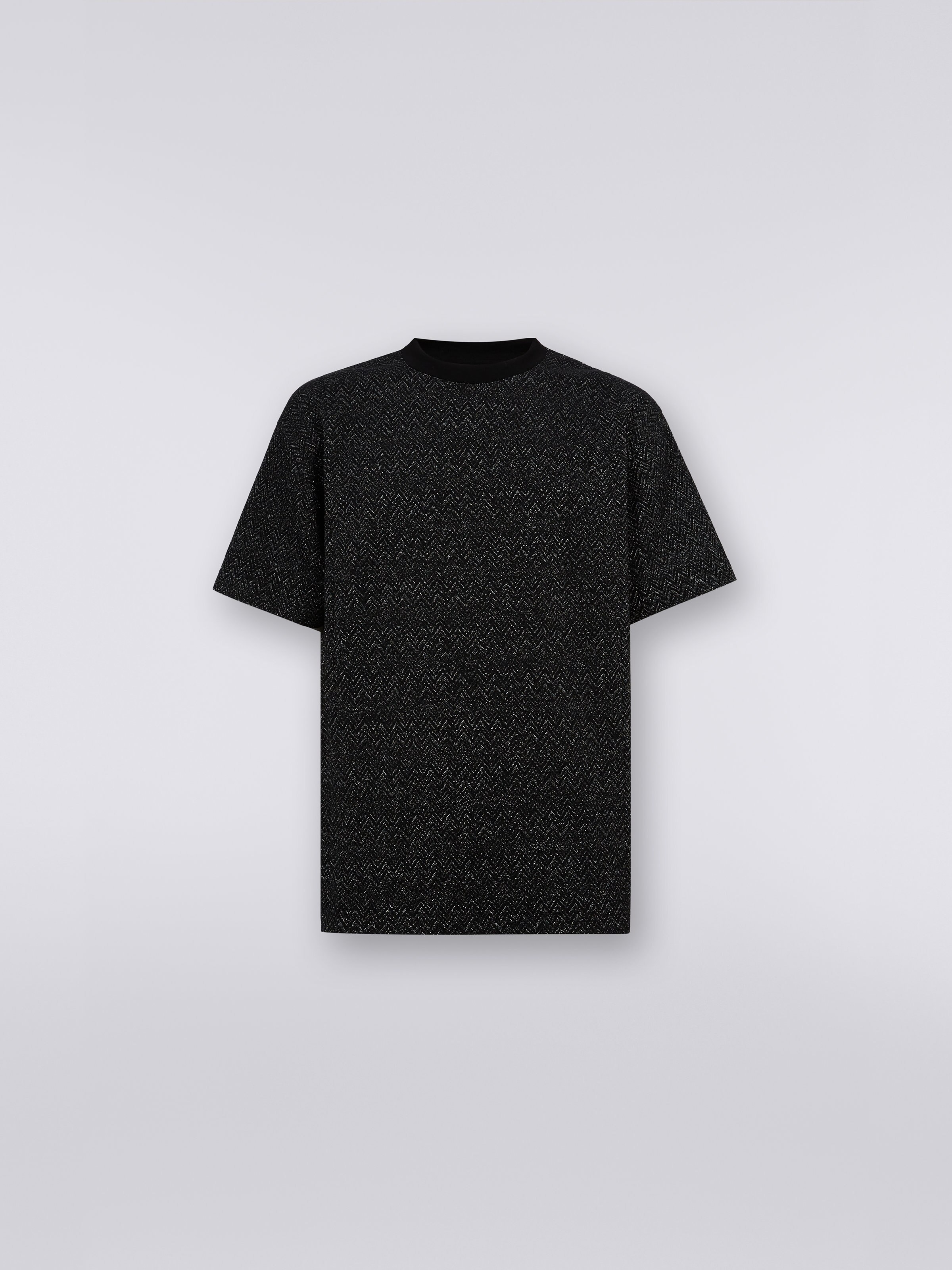 Fit-over T-shirt in zigzag wool blend with lurex, Black    - 0