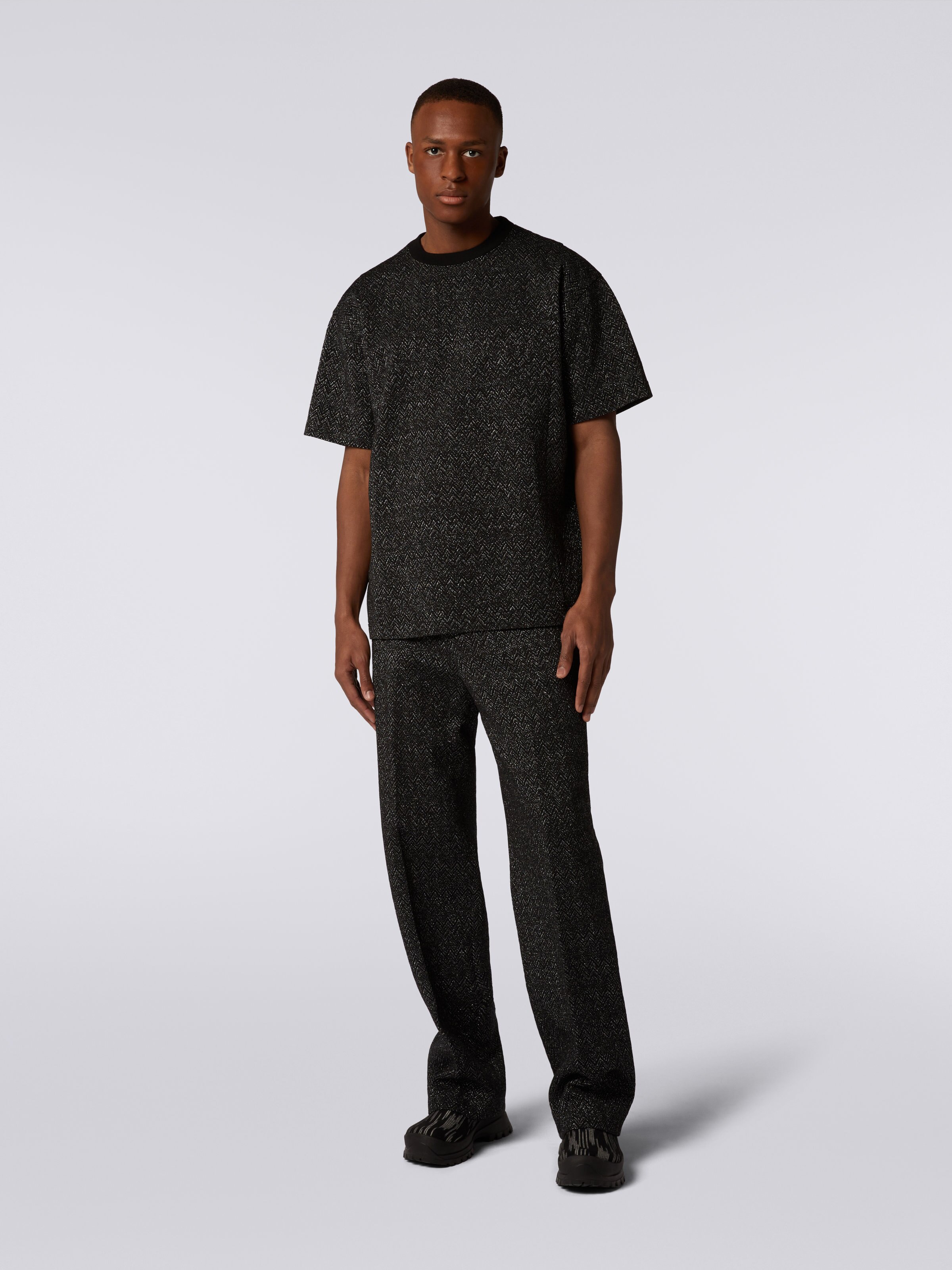 Fit-over T-shirt in zigzag wool blend with lurex, Black    - 1