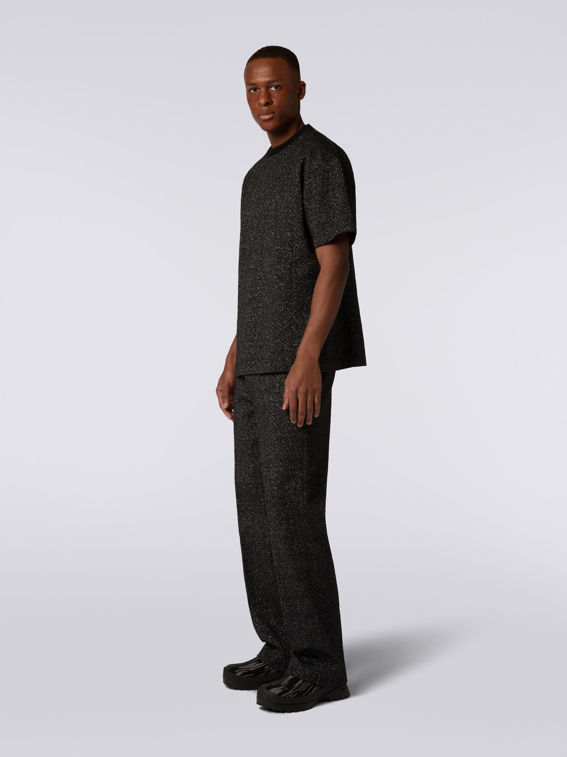 Fit-over T-shirt in zigzag wool blend with lurex, Black    - 2