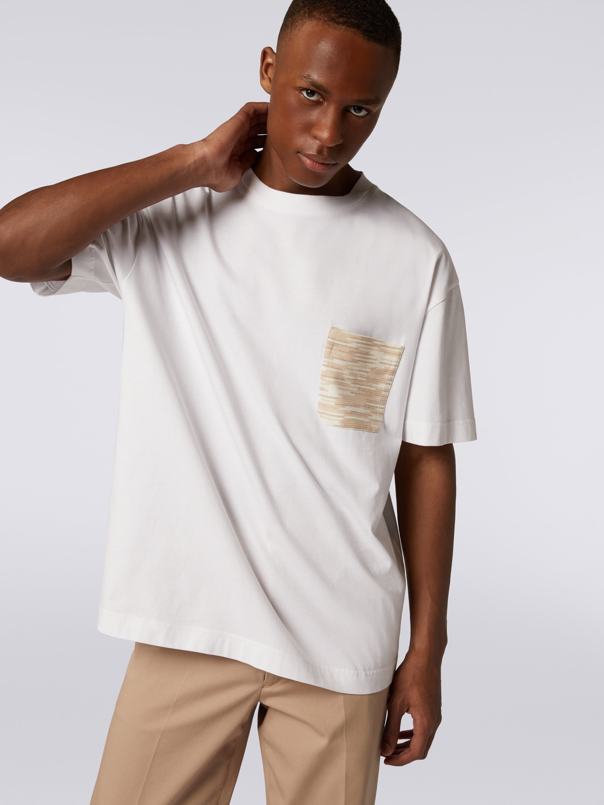 Cotton jersey T-shirt with slub pocket, Black & White - 4