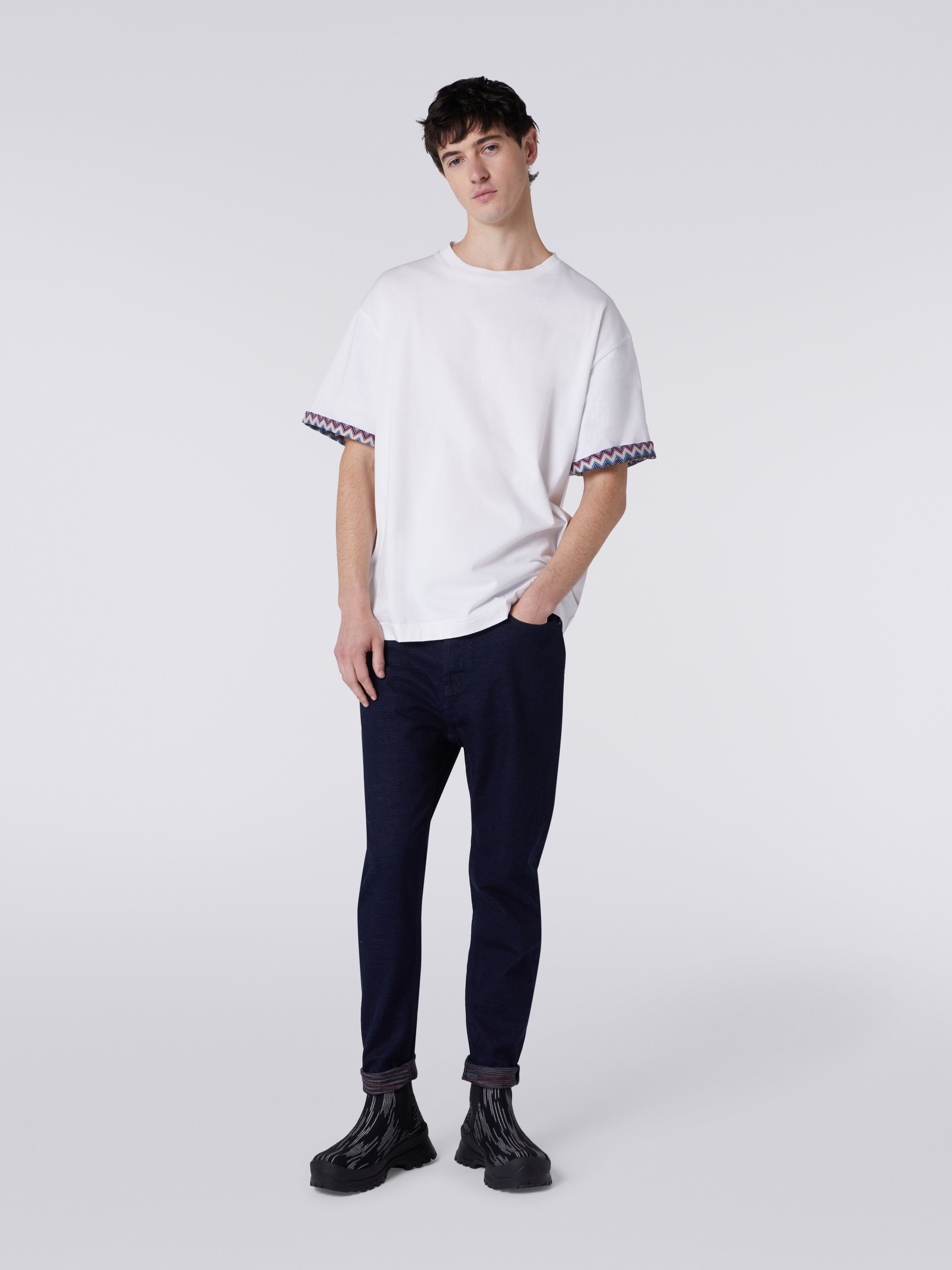 Cotton jersey T-shirt with zigzag turn-ups, Multicoloured  - 1