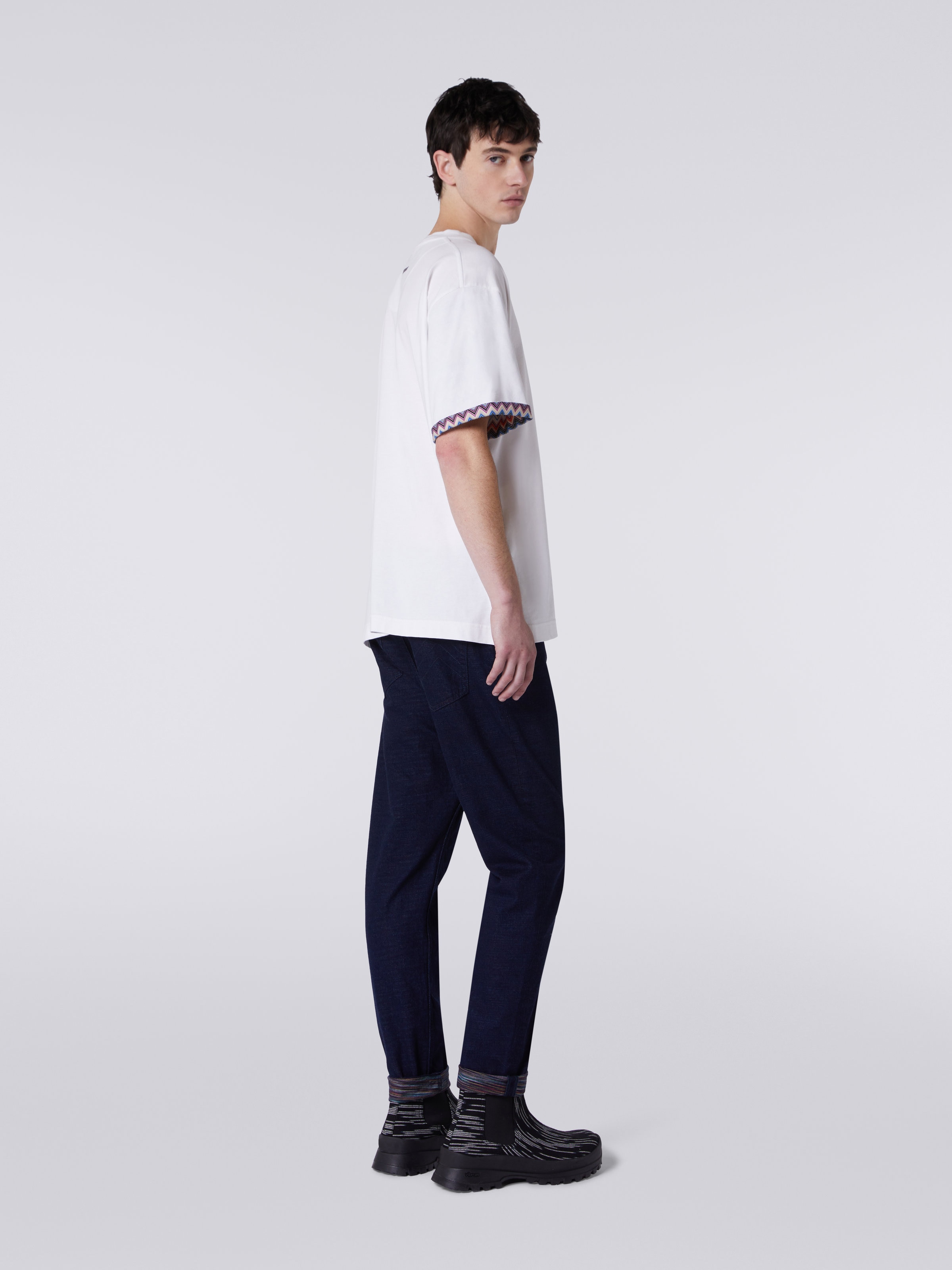 Cotton jersey T-shirt with zigzag turn-ups, Multicoloured  - 3
